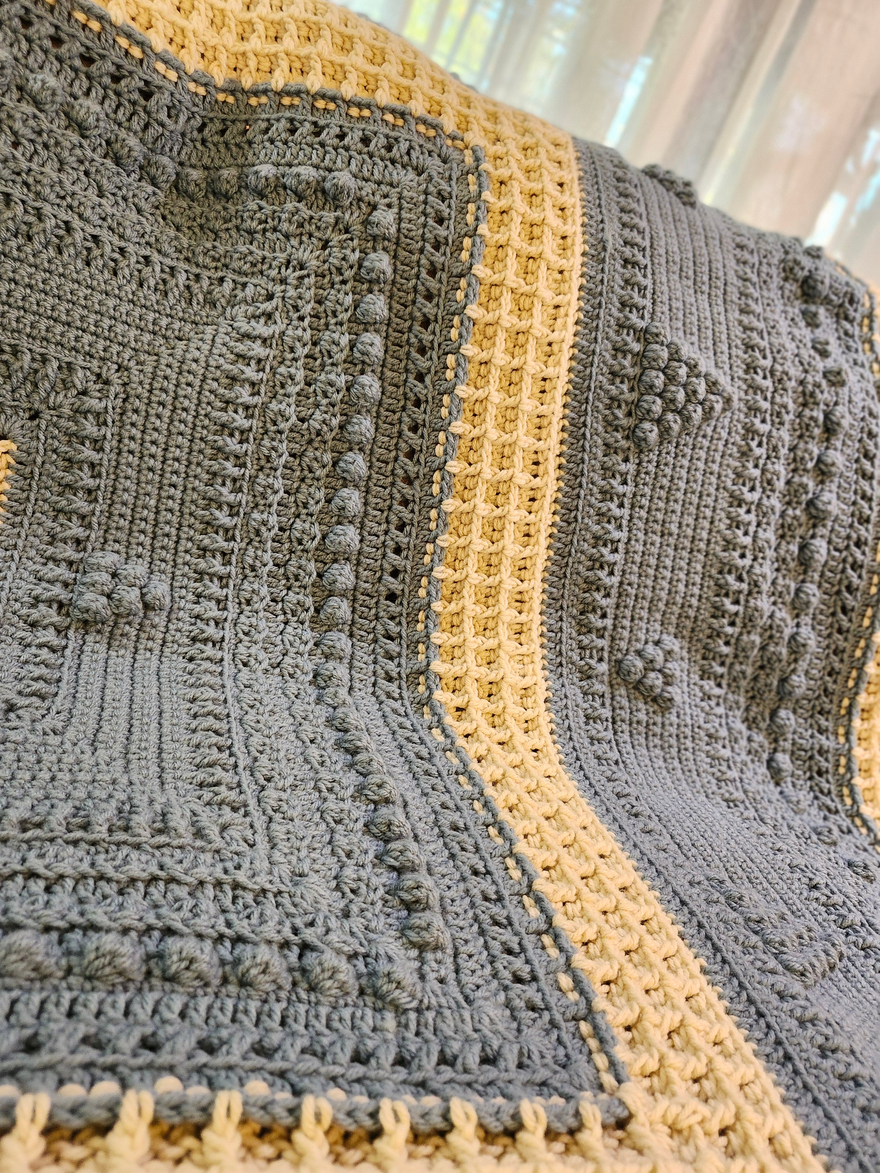 🍇 Handmade Popcorn Grape Afghan – 68" x 68" Cozy Textured Throw