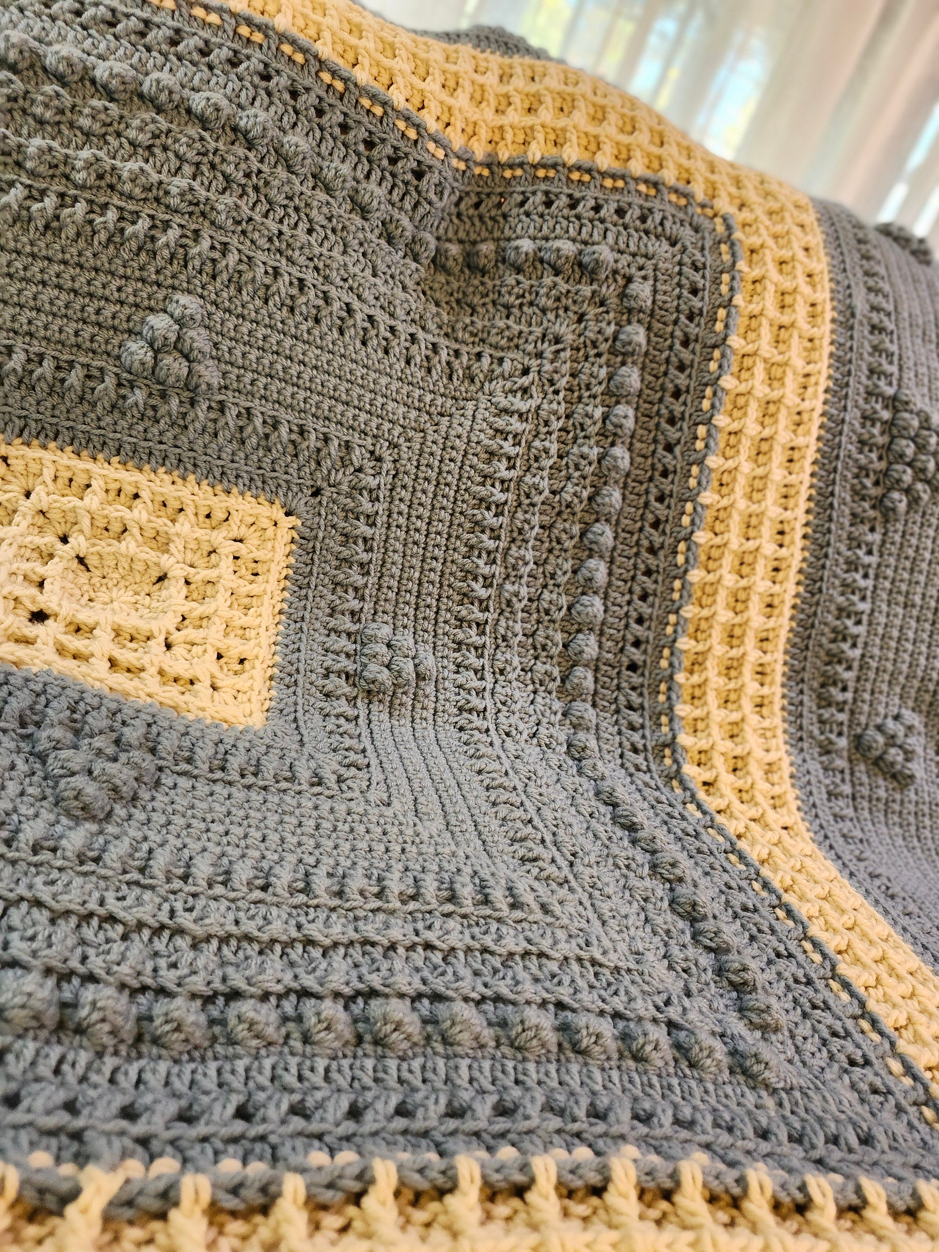 🍇 Handmade Popcorn Grape Afghan – 68" x 68" Cozy Textured Throw