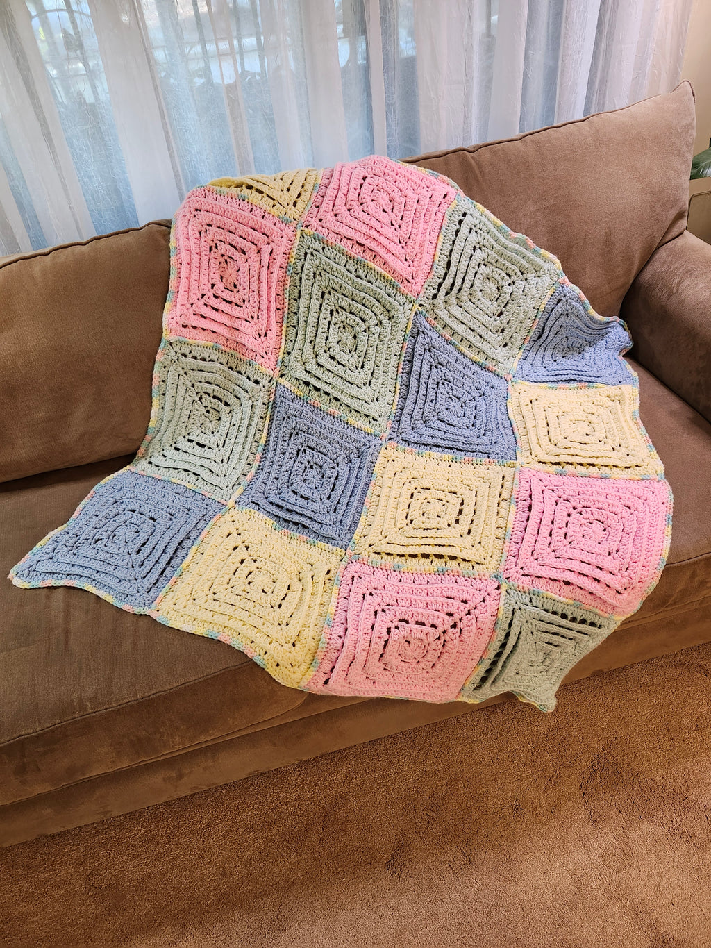 ✨ Reversible Baby Square Crochet Blanket – Handmade with Love (46.5” x 40.5”)