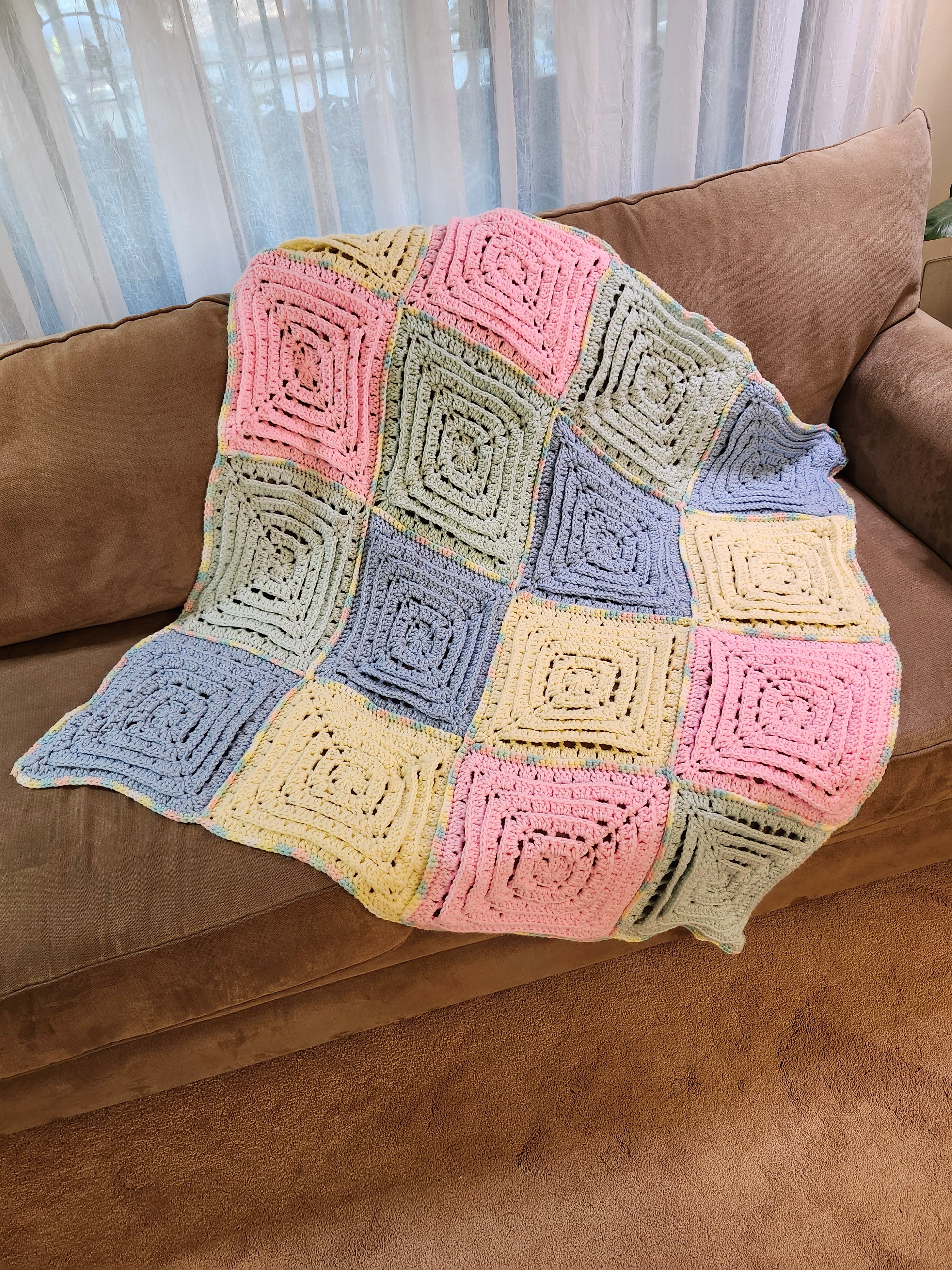 ✨ Reversible Baby Square Crochet Blanket – Handmade with Love (46.5” x 40.5”)