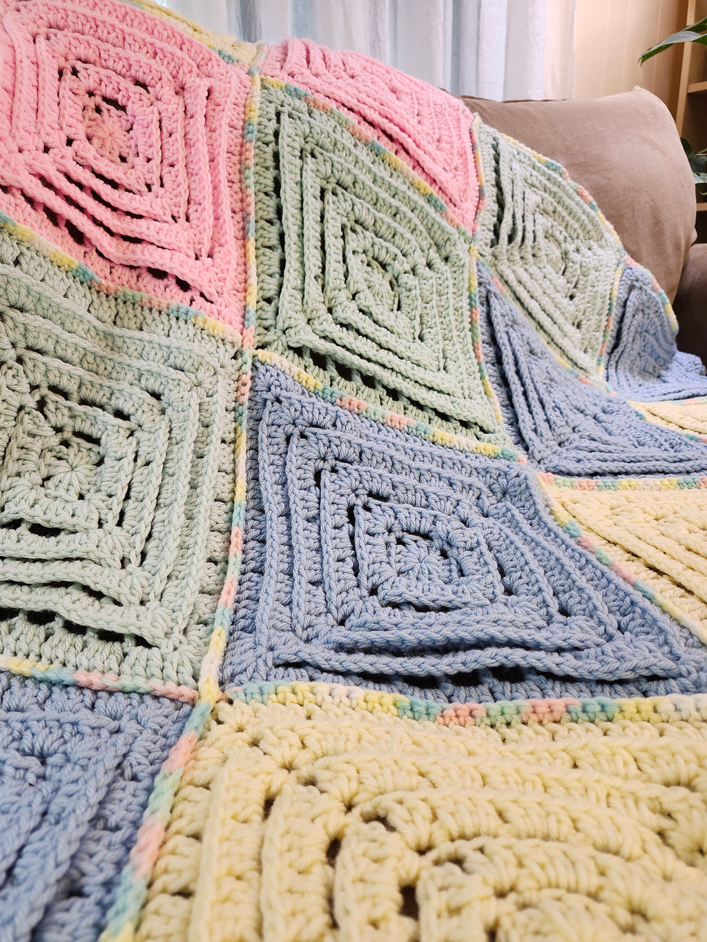 ✨ Reversible Baby Square Crochet Blanket – Handmade with Love (46.5” x 40.5”)
