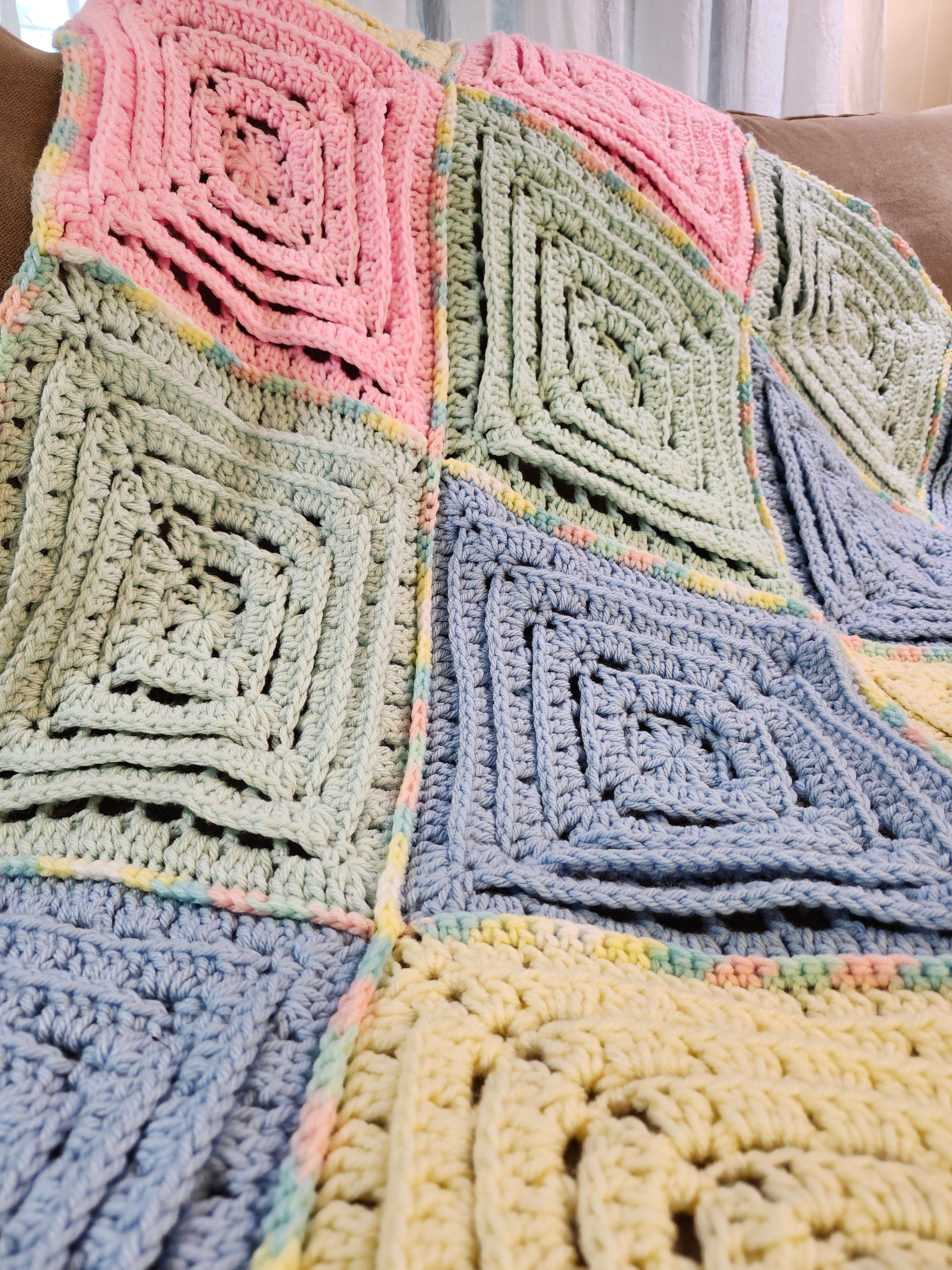 ✨ Reversible Baby Square Crochet Blanket – Handmade with Love (46.5” x 40.5”)
