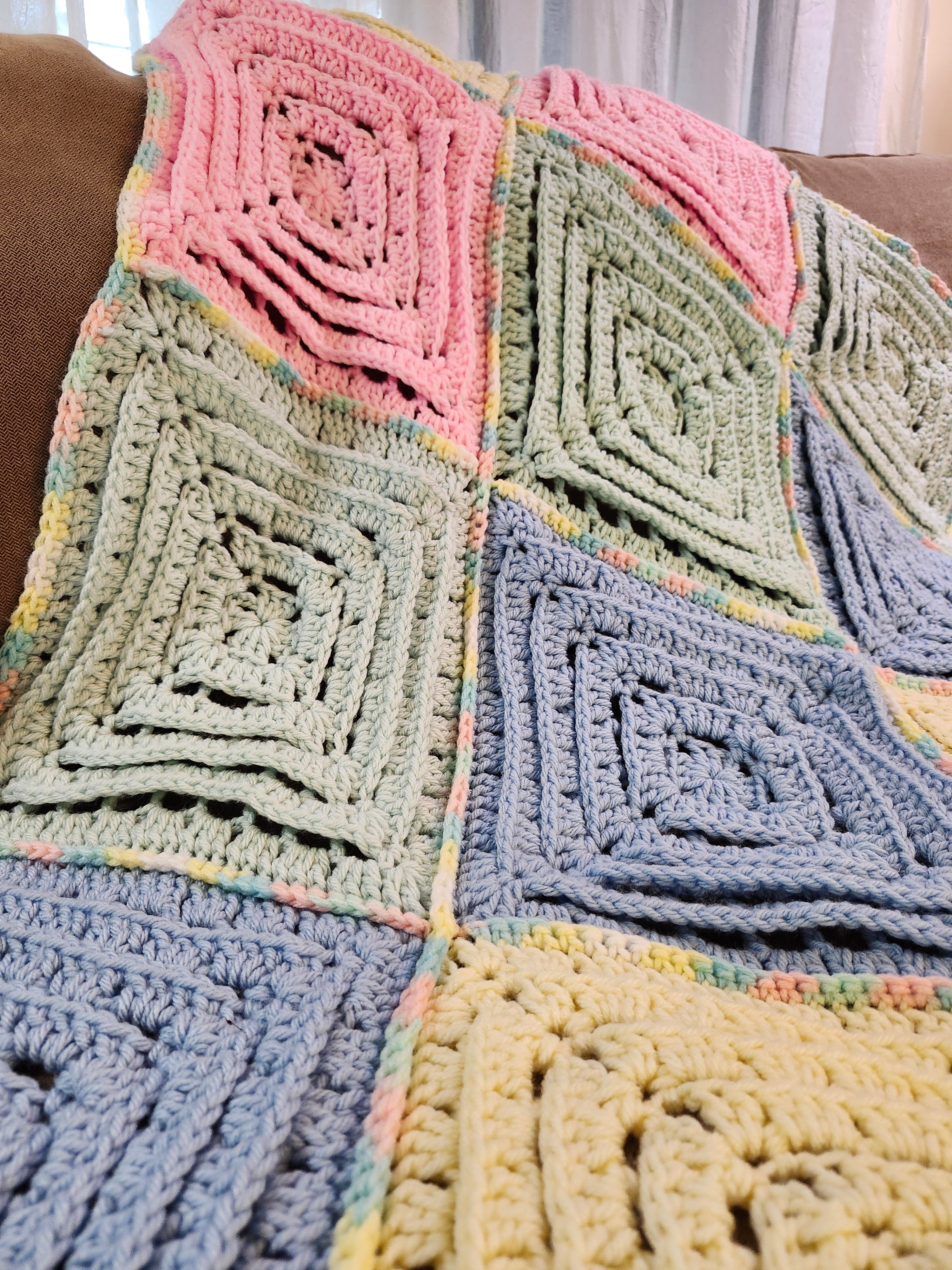 ✨ Reversible Baby Square Crochet Blanket – Handmade with Love (46.5” x 40.5”)