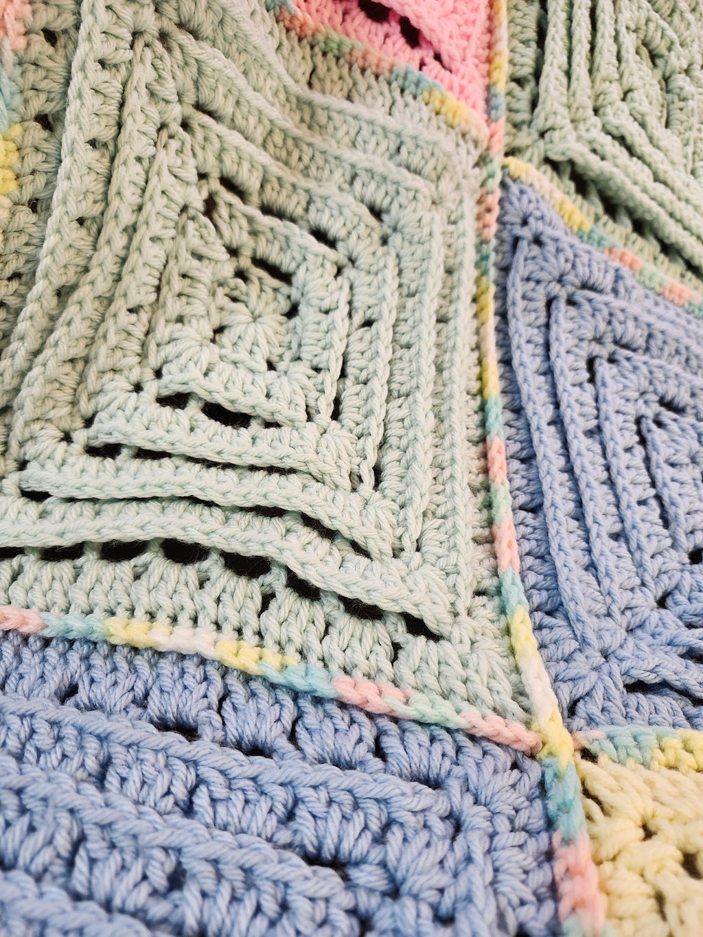 ✨ Reversible Baby Square Crochet Blanket – Handmade with Love (46.5” x 40.5”)