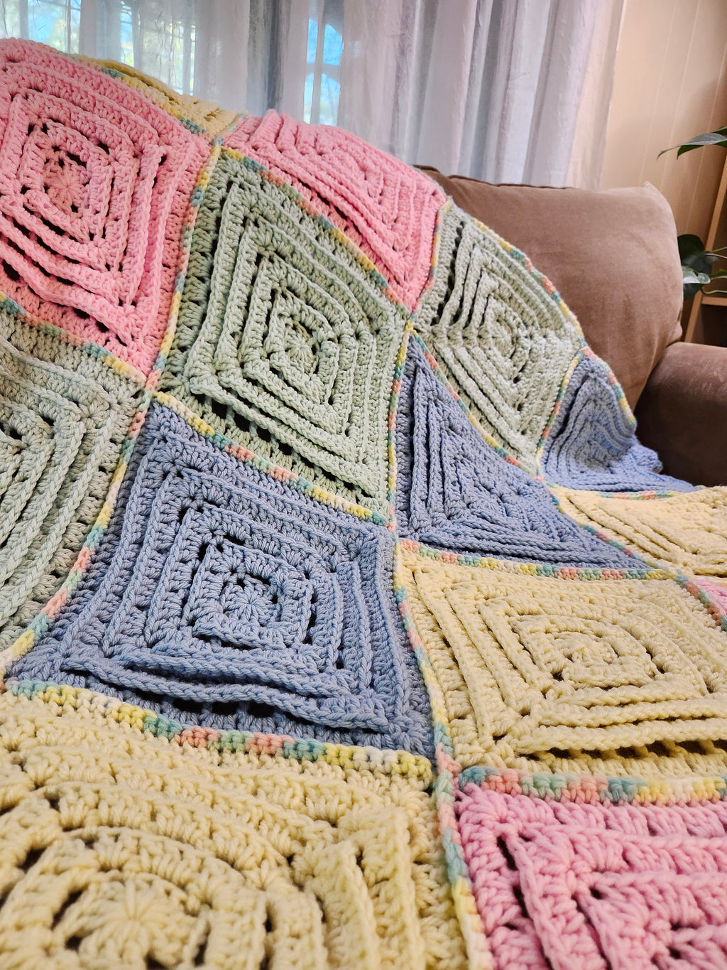 ✨ Reversible Baby Square Crochet Blanket – Handmade with Love (46.5” x 40.5”)