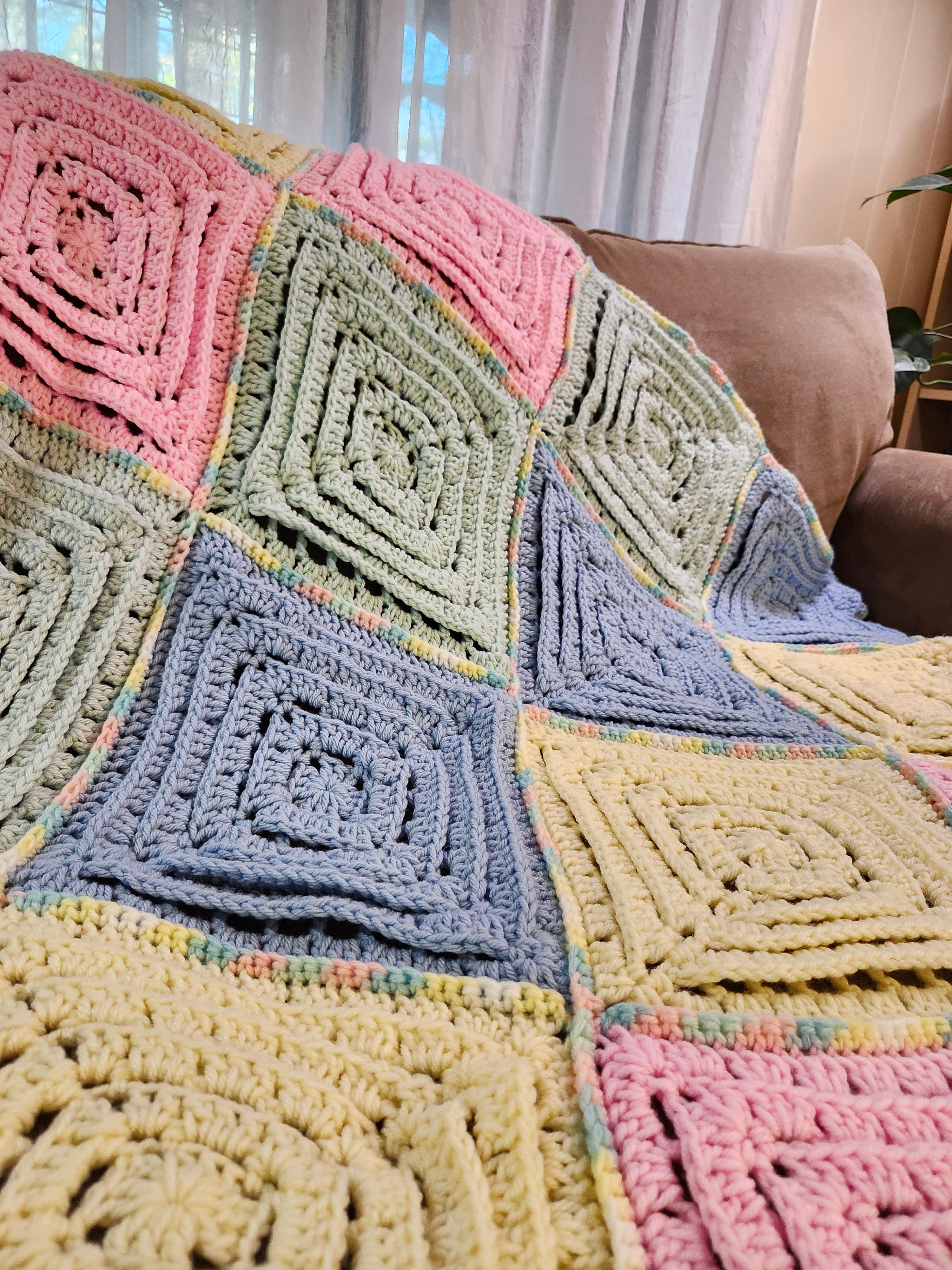 ✨ Reversible Baby Square Crochet Blanket – Handmade with Love (46.5” x 40.5”)