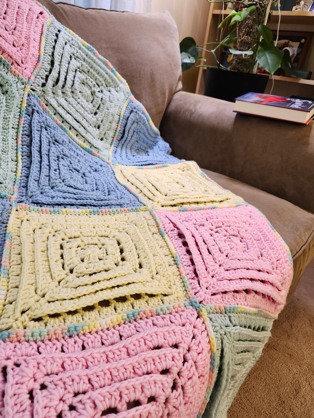 ✨ Reversible Baby Square Crochet Blanket – Handmade with Love (46.5” x 40.5”)