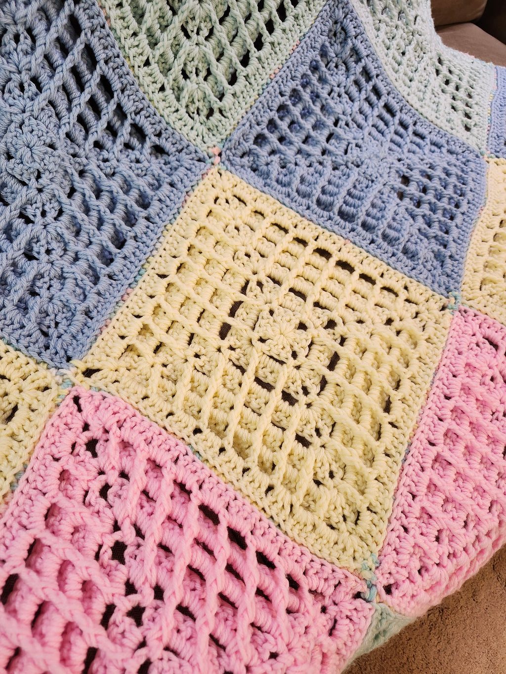 ✨ Reversible Baby Square Crochet Blanket – Handmade with Love (46.5” x 40.5”)