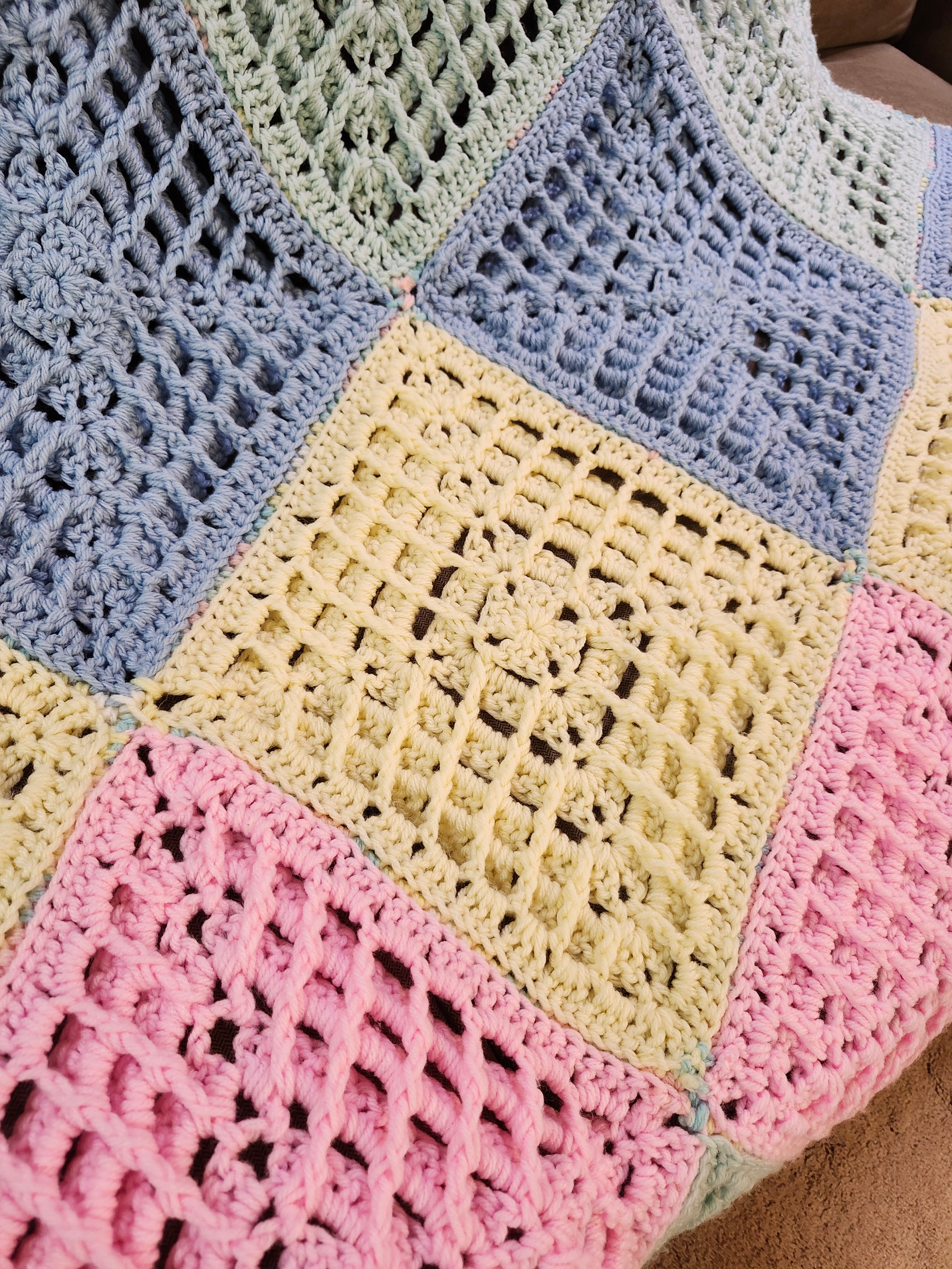 ✨ Reversible Baby Square Crochet Blanket – Handmade with Love (46.5” x 40.5”)