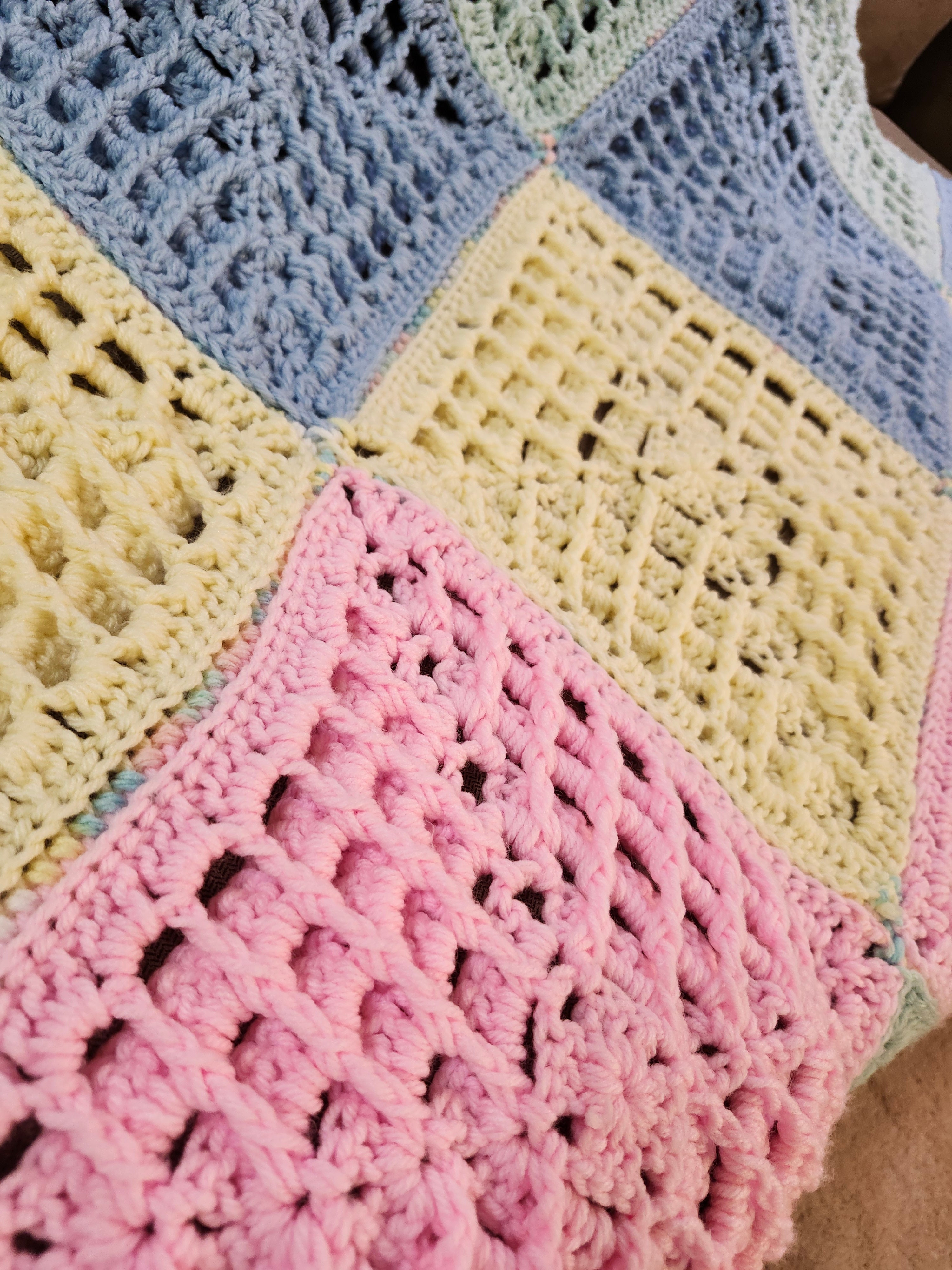 ✨ Reversible Baby Square Crochet Blanket – Handmade with Love (46.5” x 40.5”)