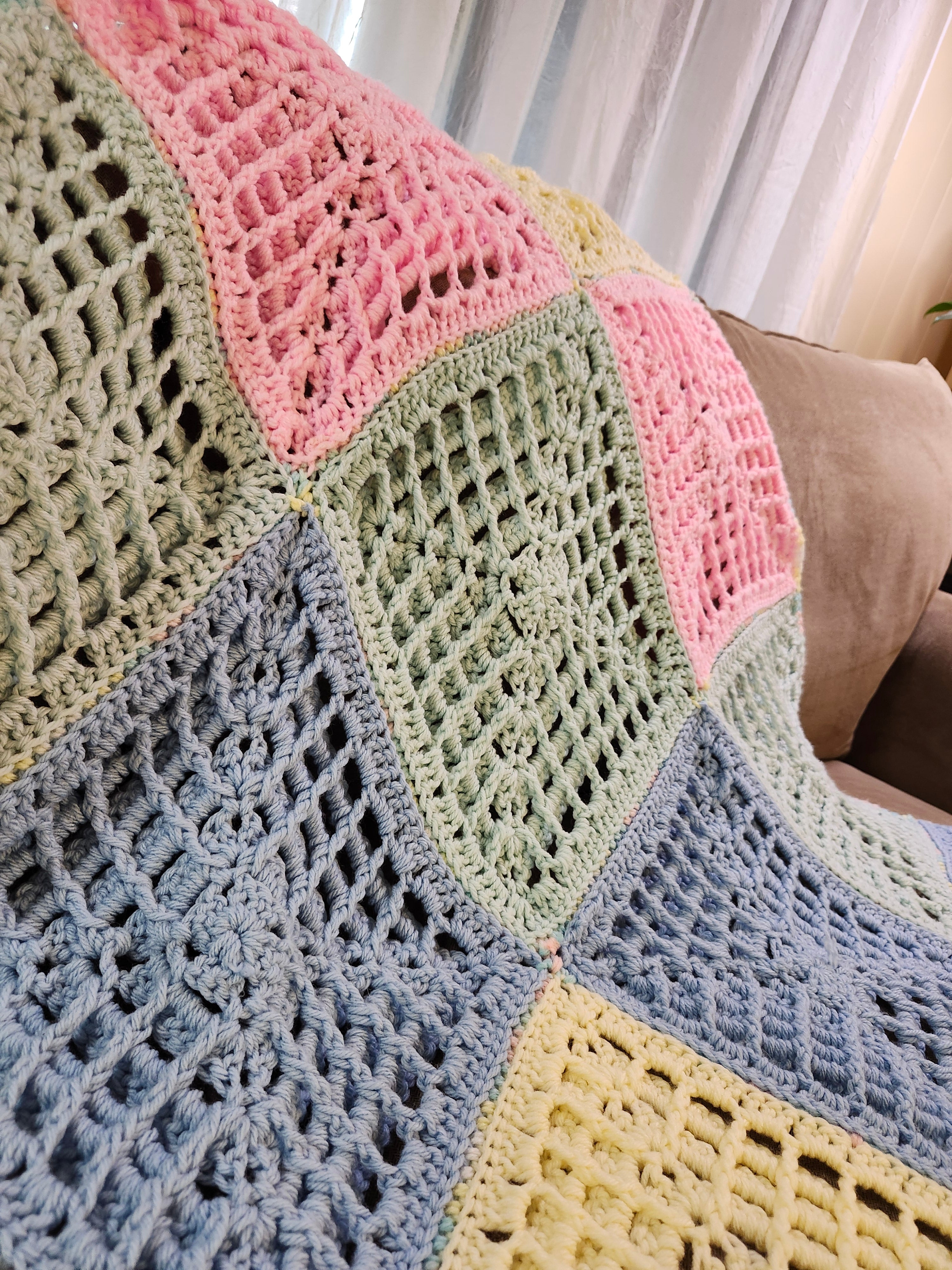 ✨ Reversible Baby Square Crochet Blanket – Handmade with Love (46.5” x 40.5”)