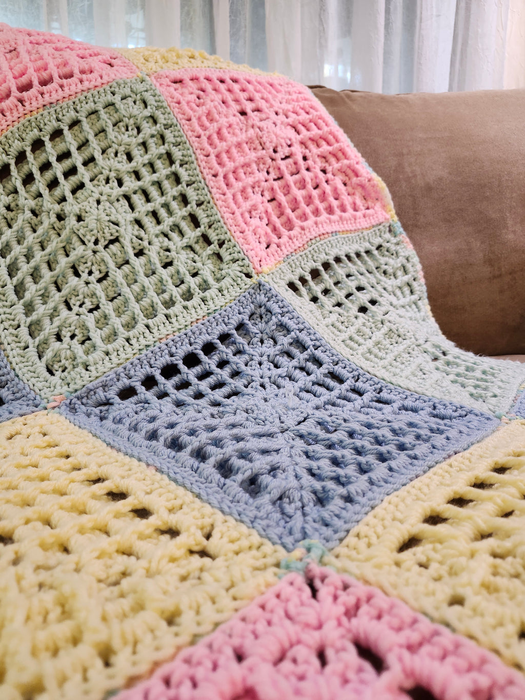 ✨ Reversible Baby Square Crochet Blanket – Handmade with Love (46.5” x 40.5”)