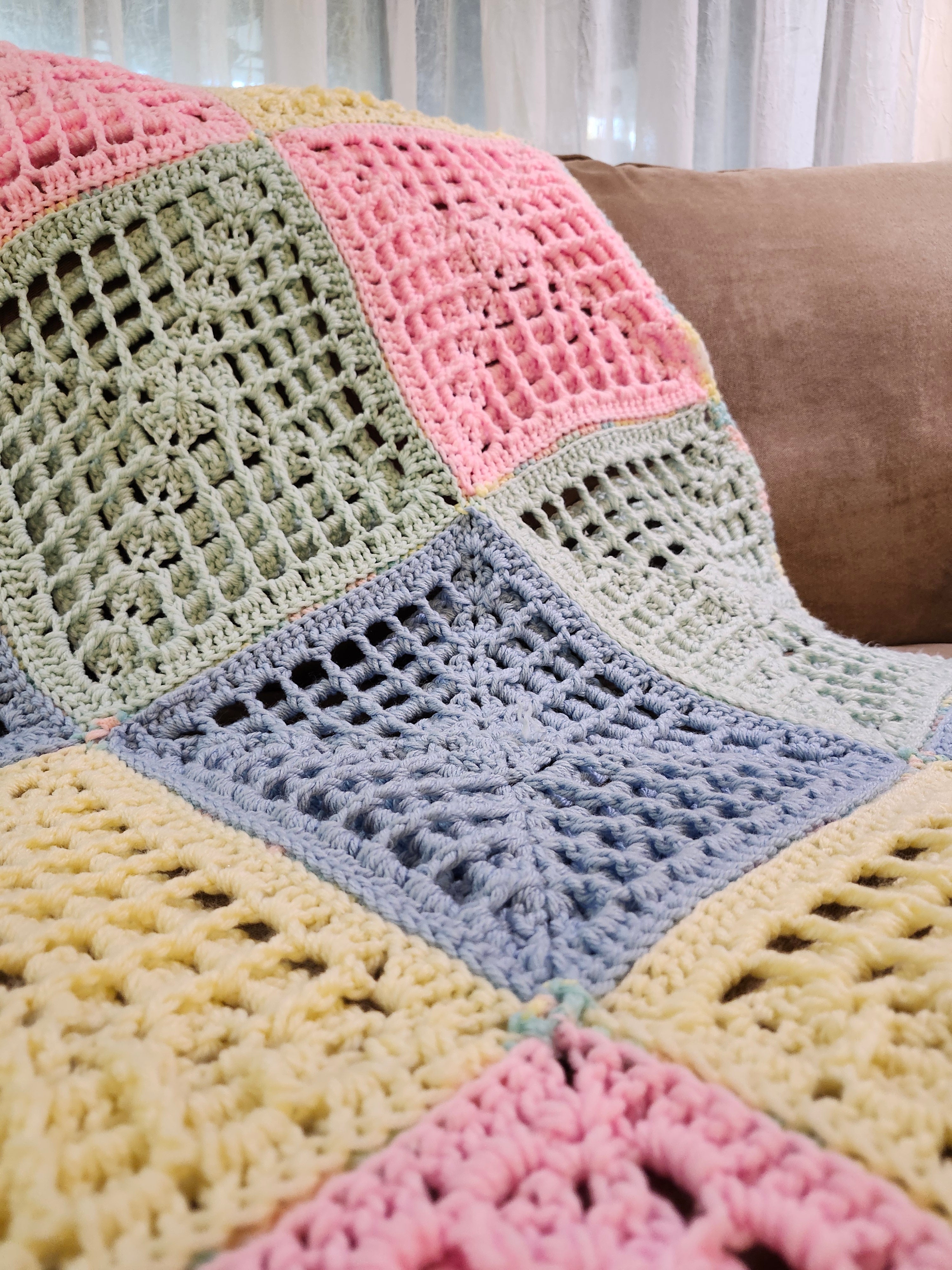 ✨ Reversible Baby Square Crochet Blanket – Handmade with Love (46.5” x 40.5”)