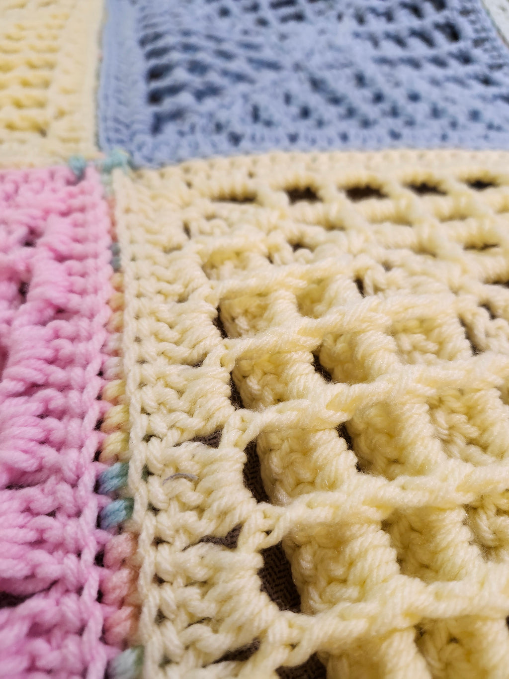 ✨ Reversible Baby Square Crochet Blanket – Handmade with Love (46.5” x 40.5”)