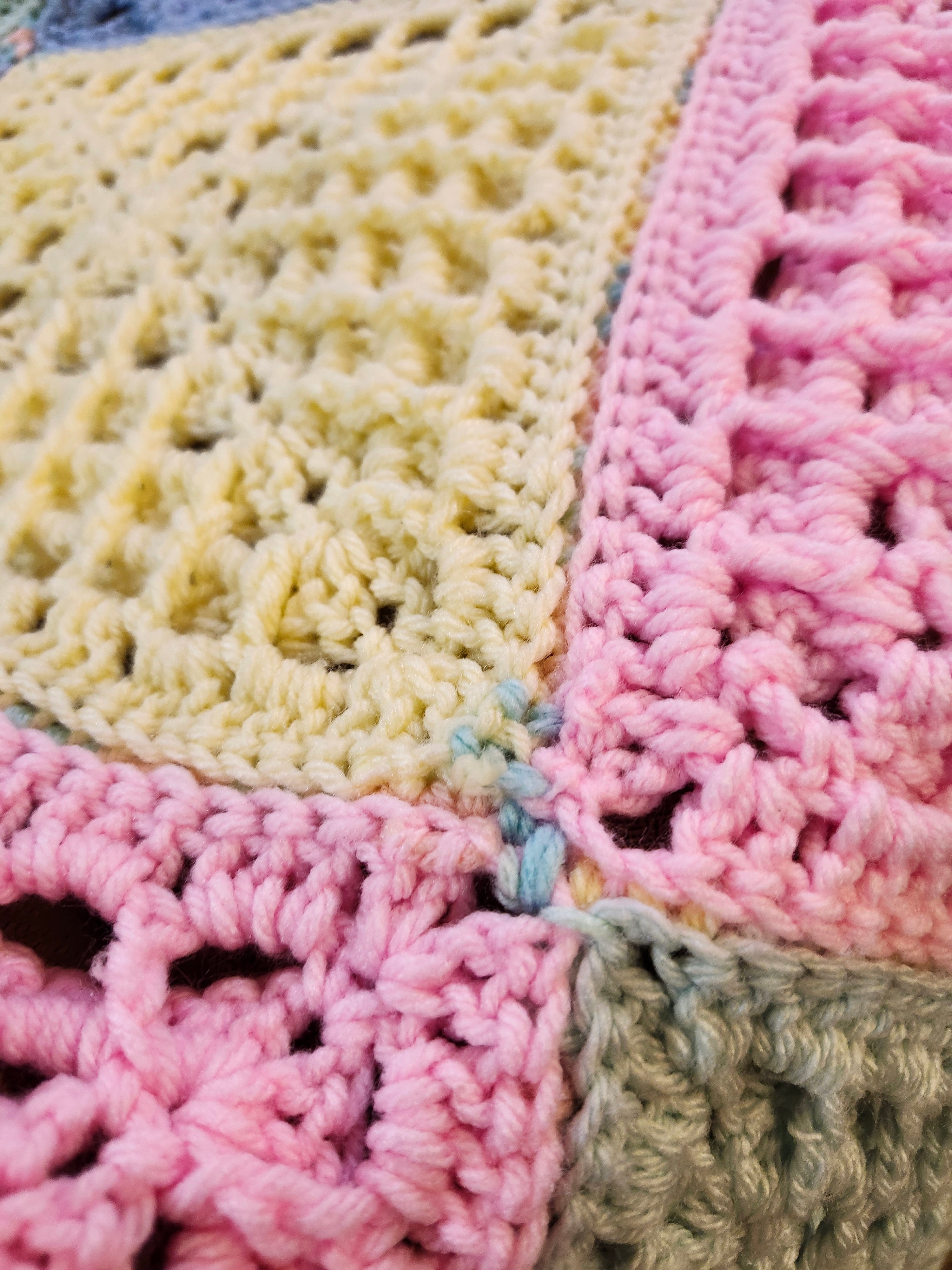 ✨ Reversible Baby Square Crochet Blanket – Handmade with Love (46.5” x 40.5”)