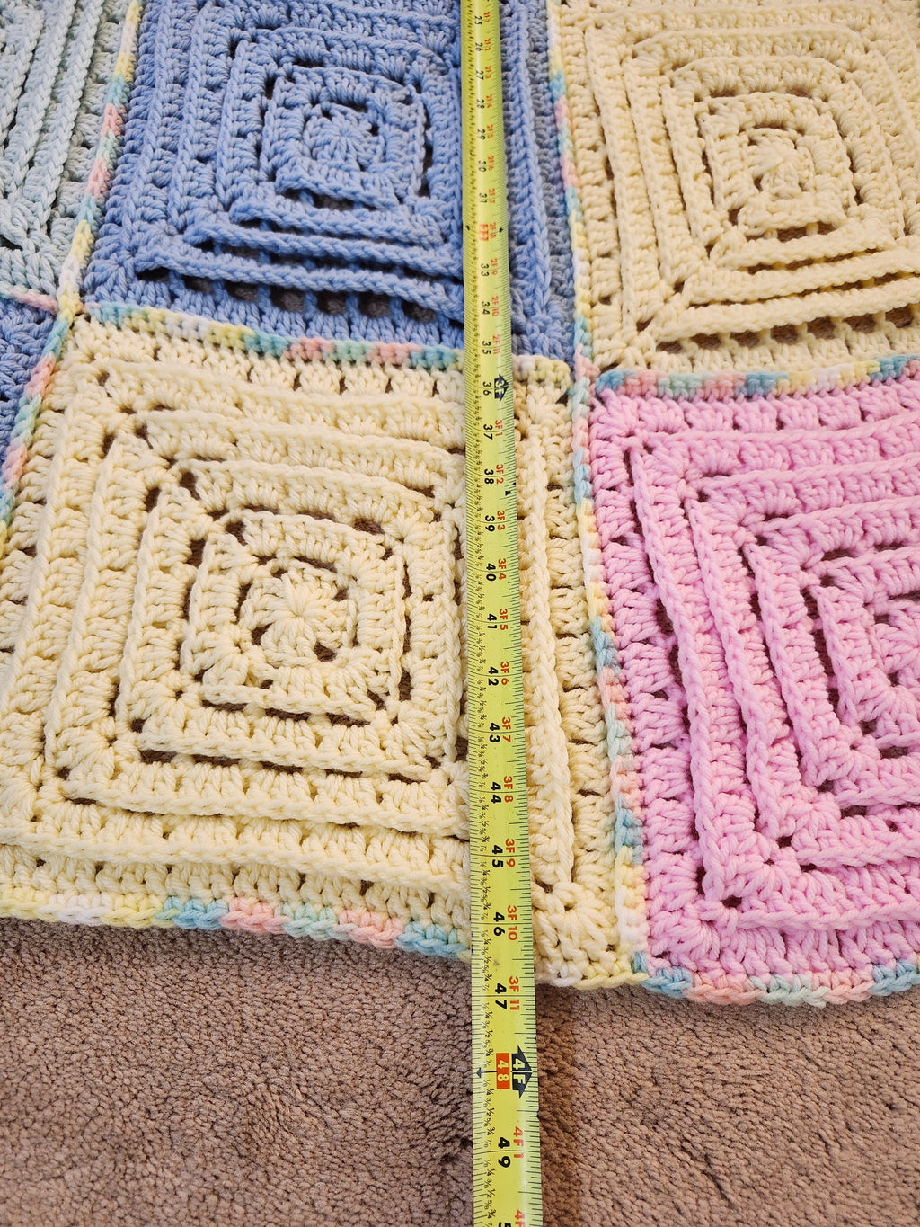 ✨ Reversible Baby Square Crochet Blanket – Handmade with Love (46.5” x 40.5”)
