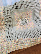 🌞 Sunburst Crochet Blanket – Handmade 49” Square | 70” Diagonal