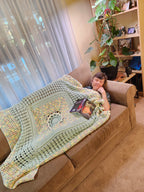 🌞 Sunburst Crochet Blanket – Handmade 49” Square | 70” Diagonal