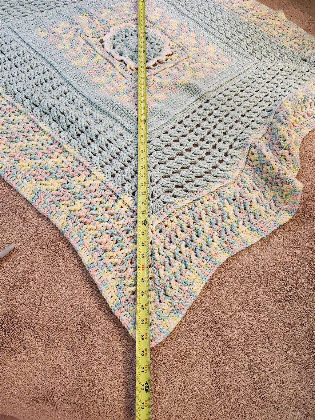 🌞 Sunburst Crochet Blanket – Handmade 49” Square | 70” Diagonal