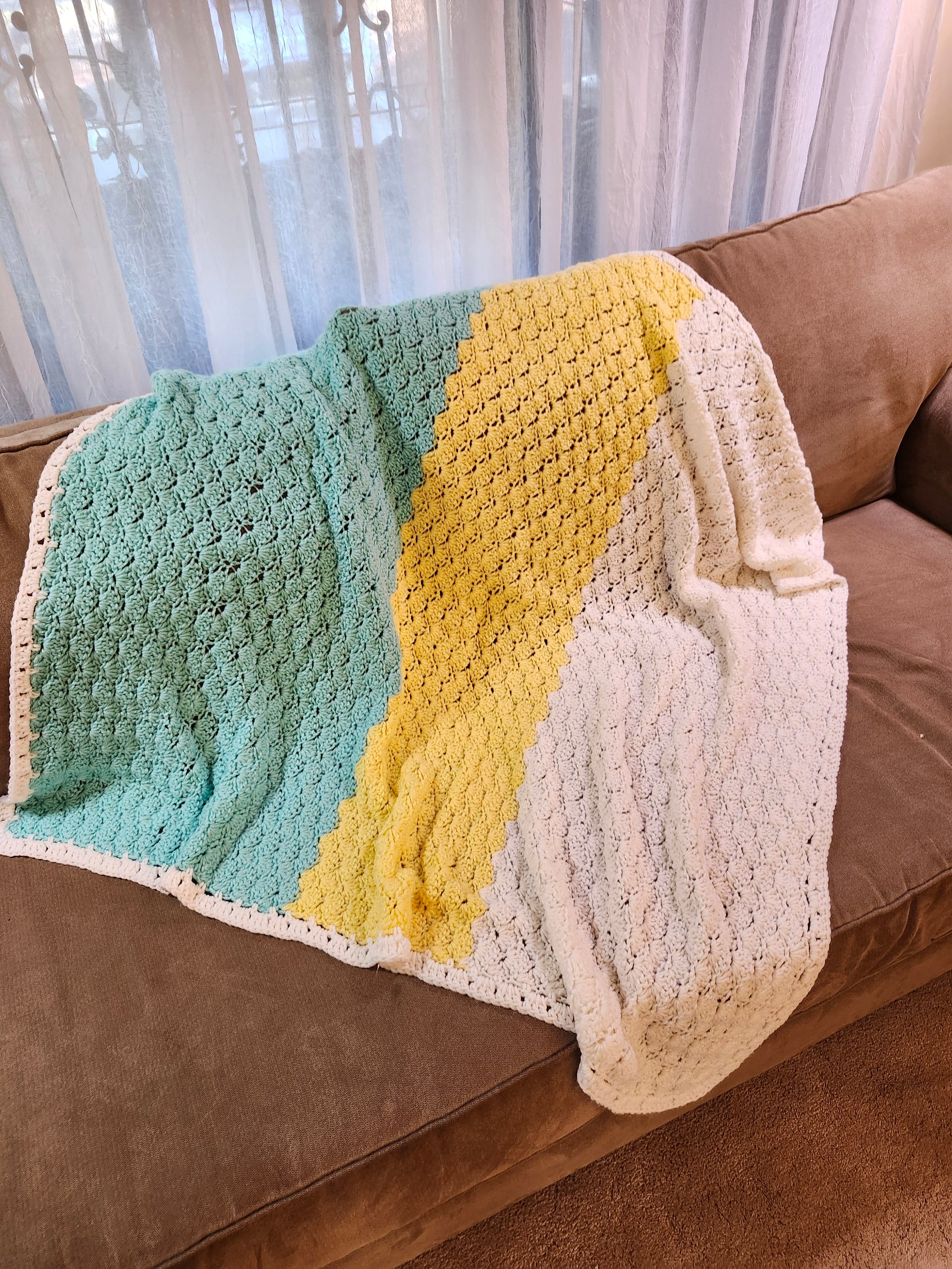 Seashell Stitch Crochet Blanket — Handmade | 52" x 46.5"