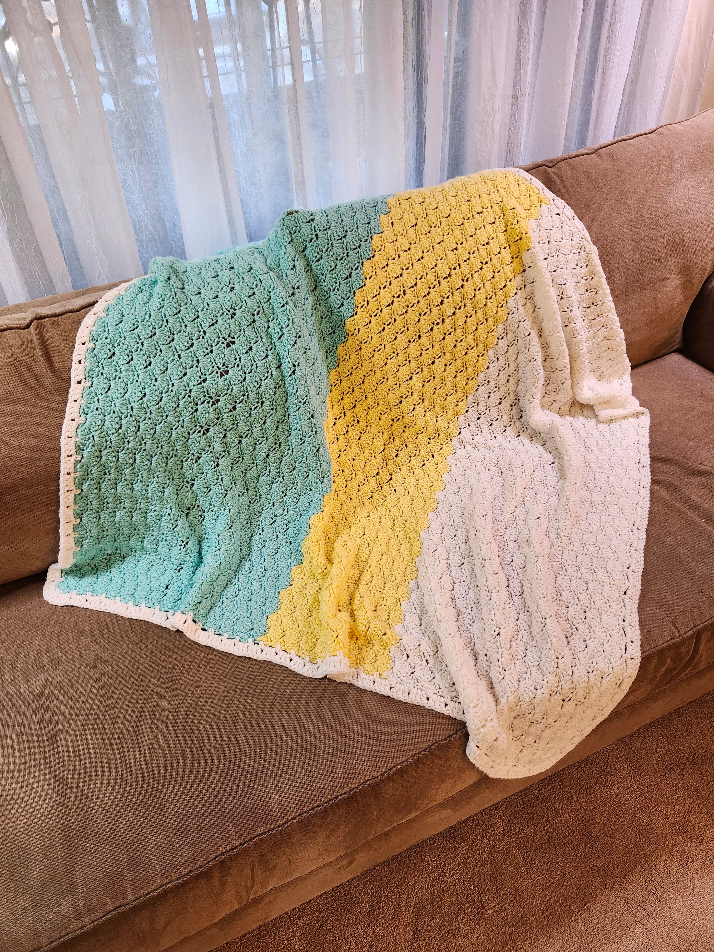 Seashell Stitch Crochet Blanket — Handmade | 52" x 46.5"