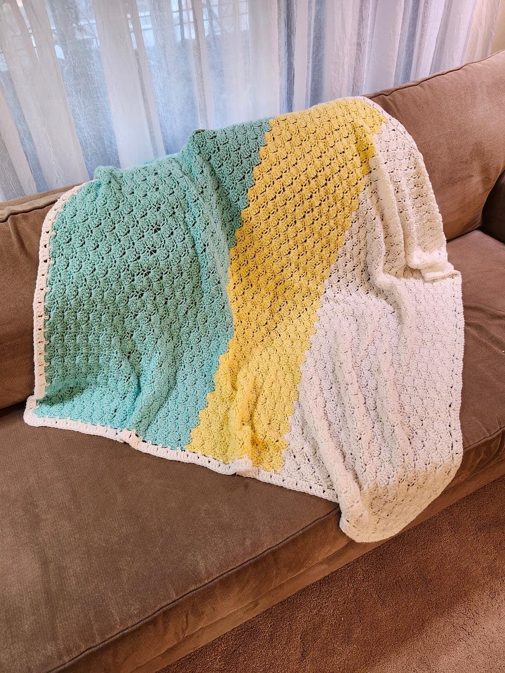 Seashell Stitch Crochet Blanket — Handmade | 52" x 46.5"