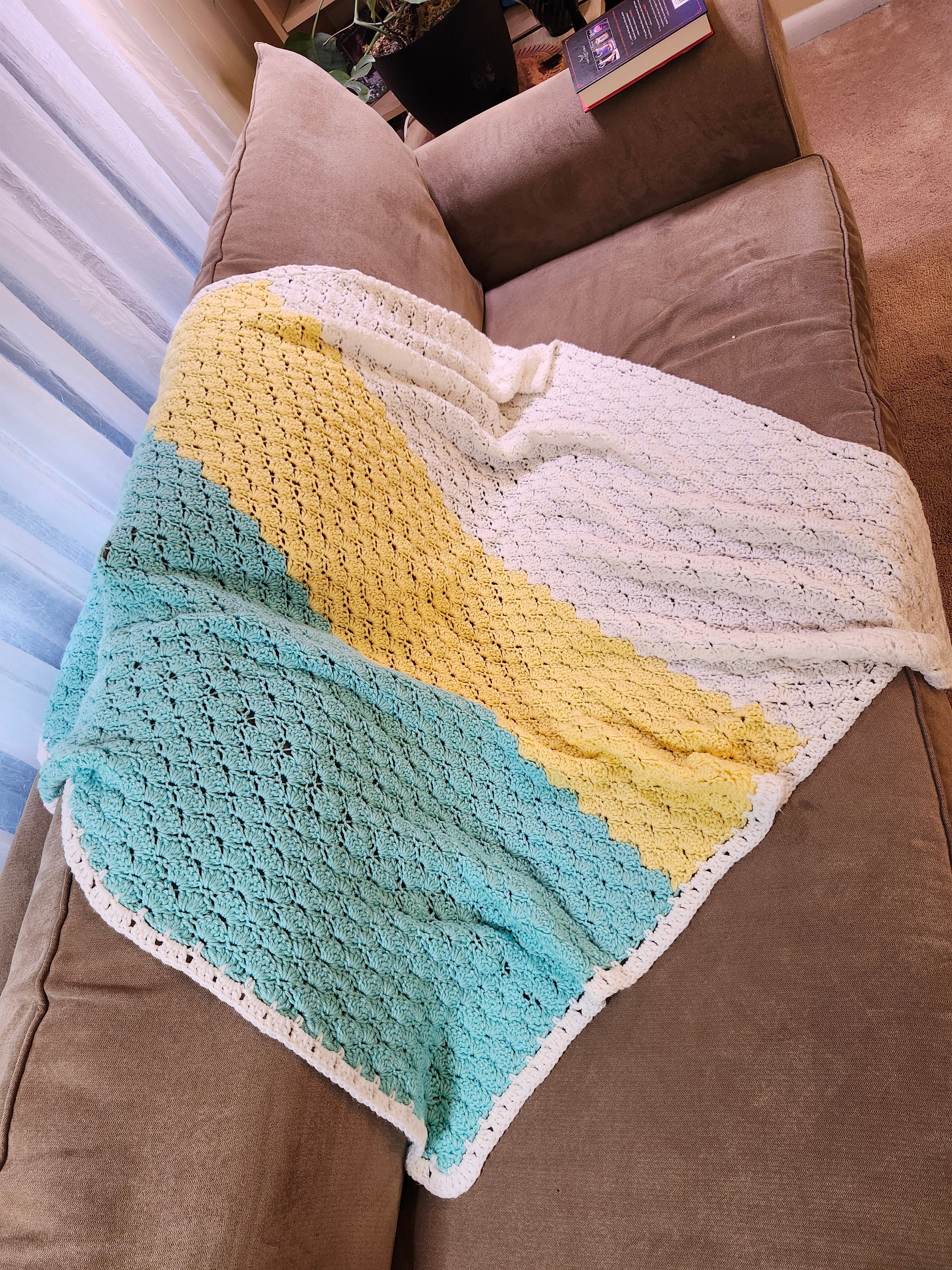 Seashell Stitch Crochet Blanket — Handmade | 52" x 46.5"