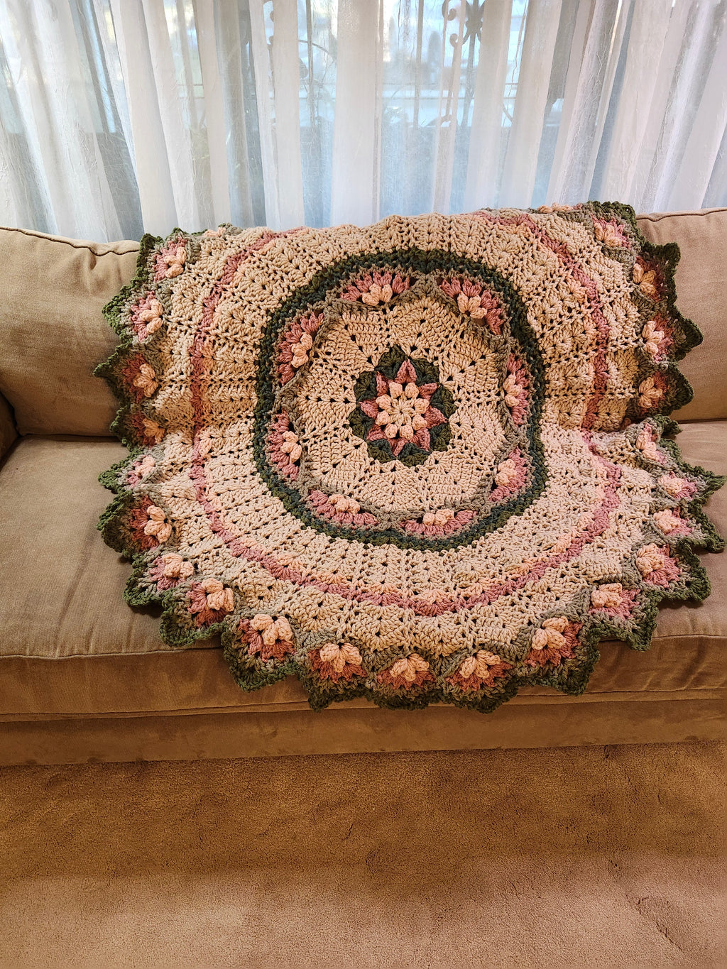 🌸 Flower Power Crochet Afghan Throw – Rustic, Warm & Handcrafted (55”)