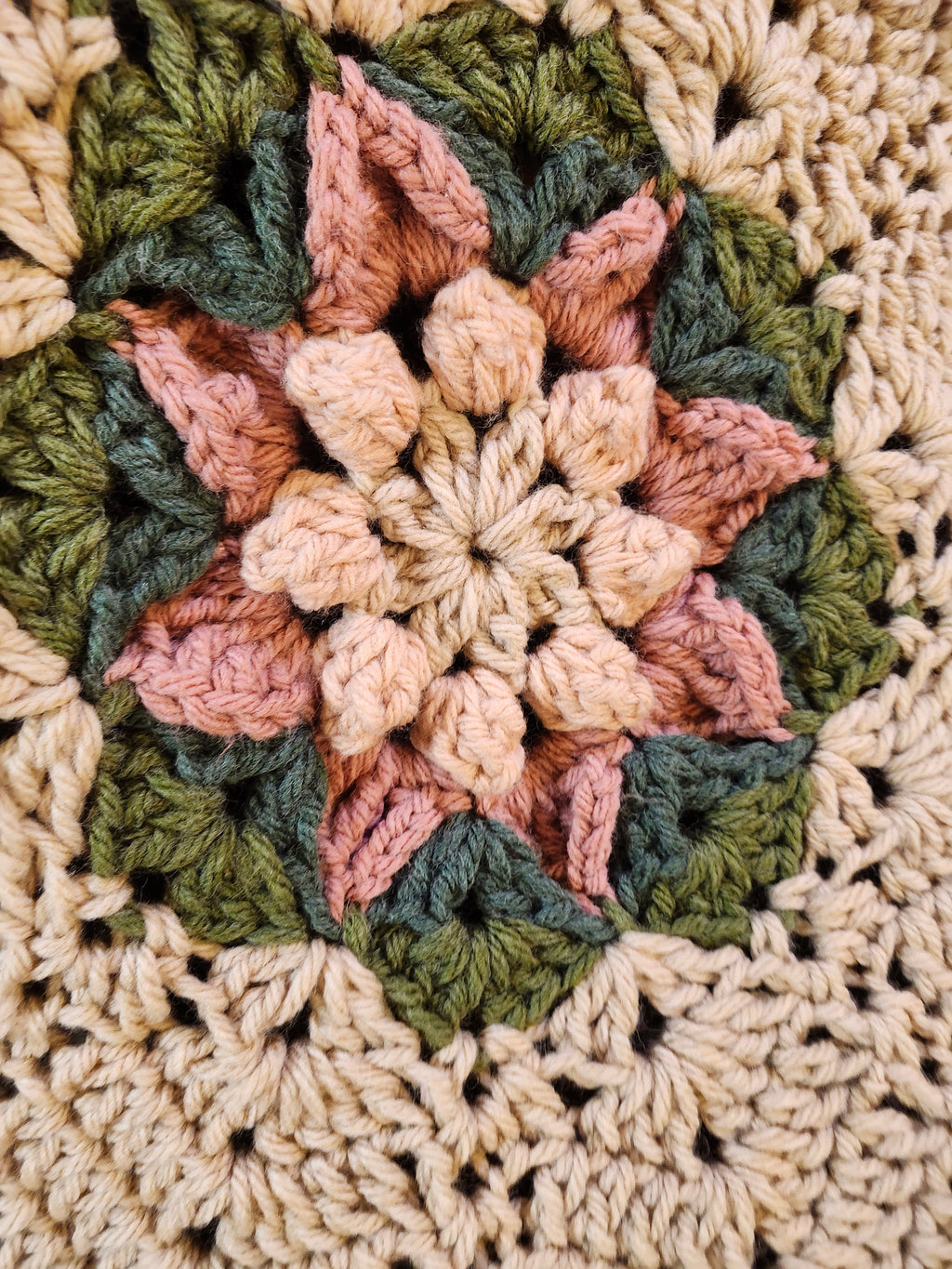🌸 Flower Power Crochet Afghan Throw – Rustic, Warm & Handcrafted (55”)