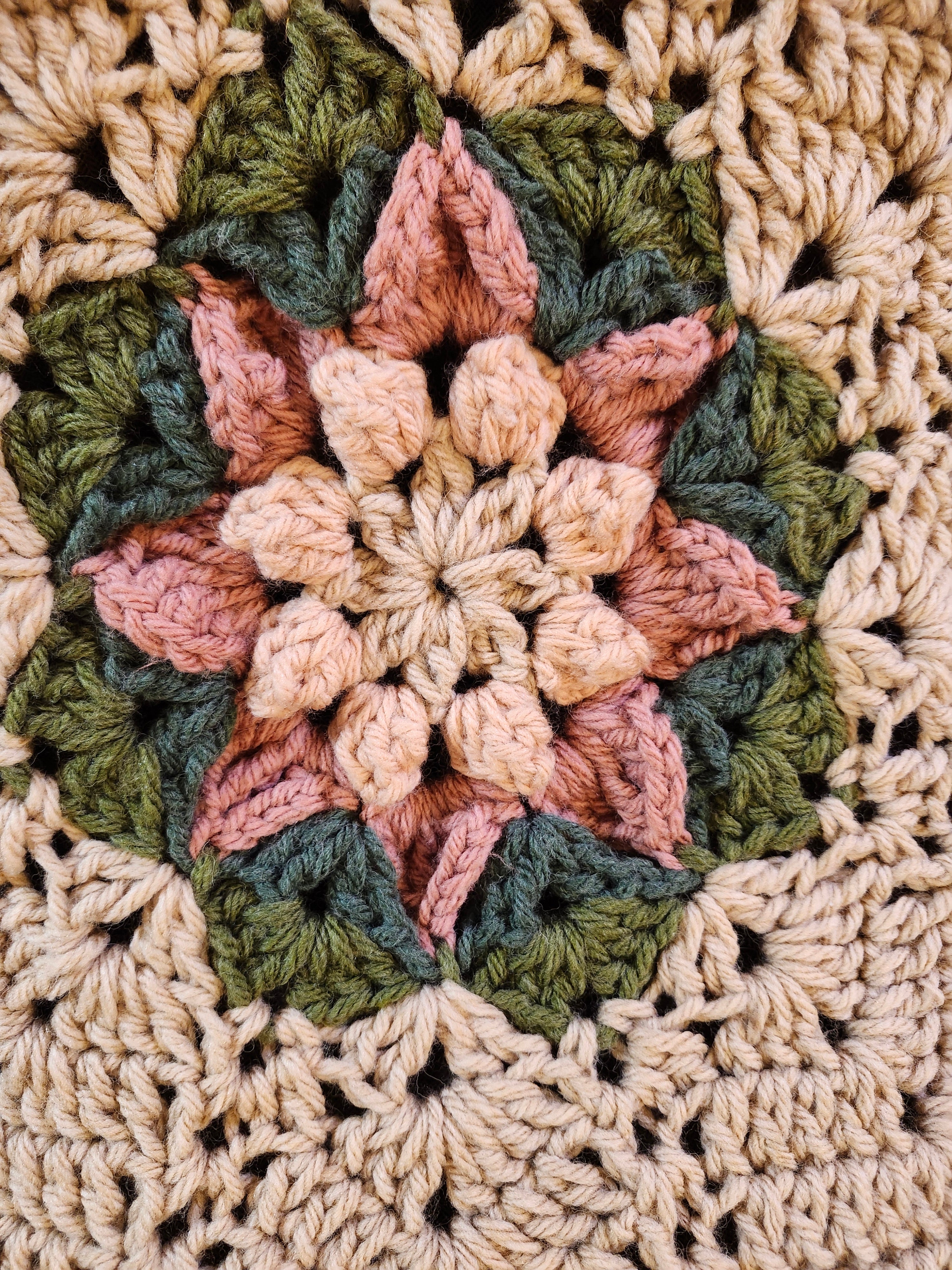 🌸 Flower Power Crochet Afghan Throw – Rustic, Warm & Handcrafted (55”)