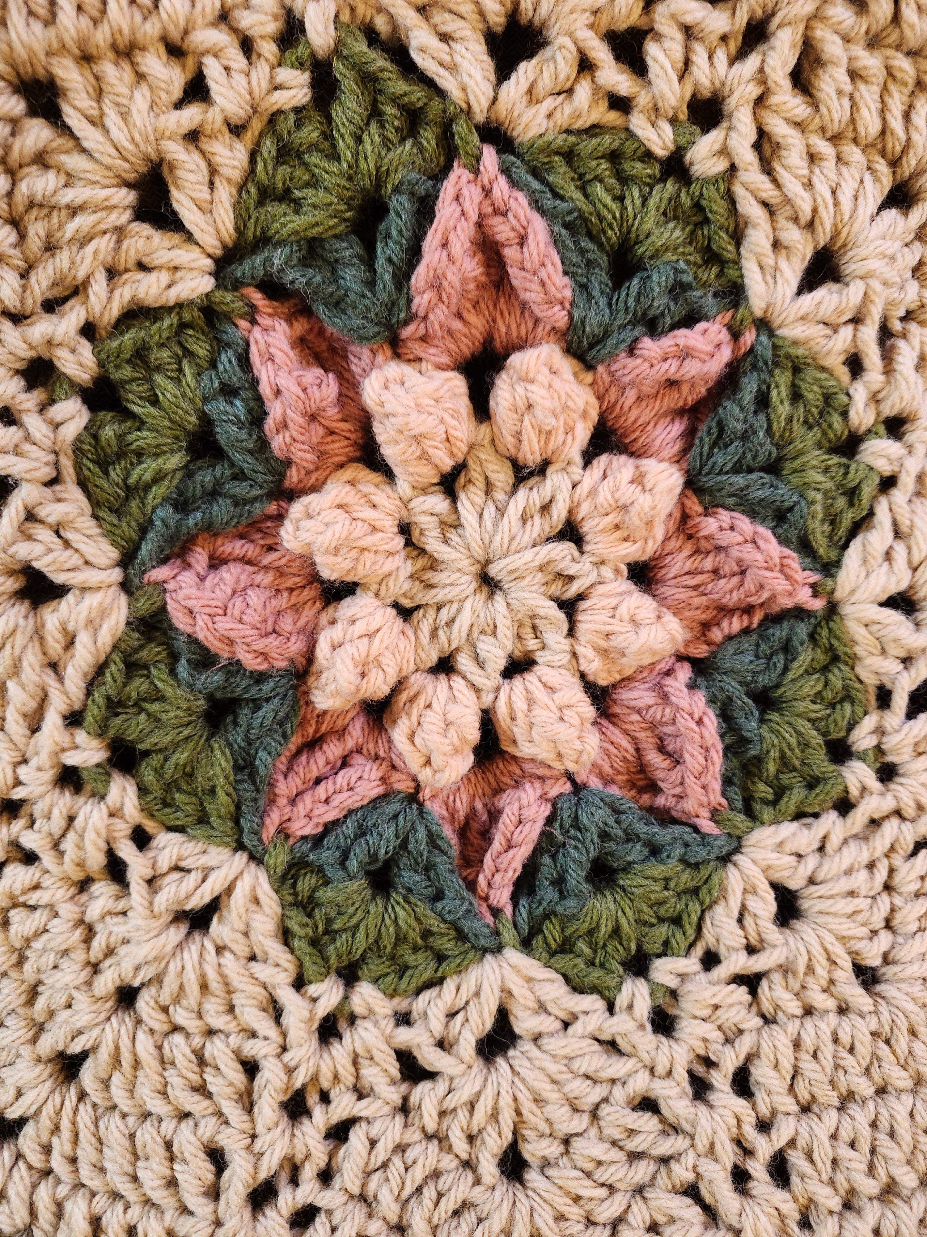 🌸 Flower Power Crochet Afghan Throw – Rustic, Warm & Handcrafted (55”)