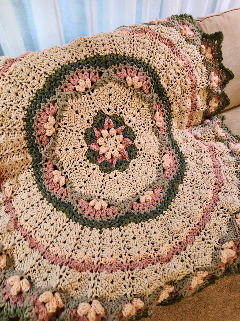 🌸 Flower Power Crochet Afghan Throw – Rustic, Warm & Handcrafted (55”)