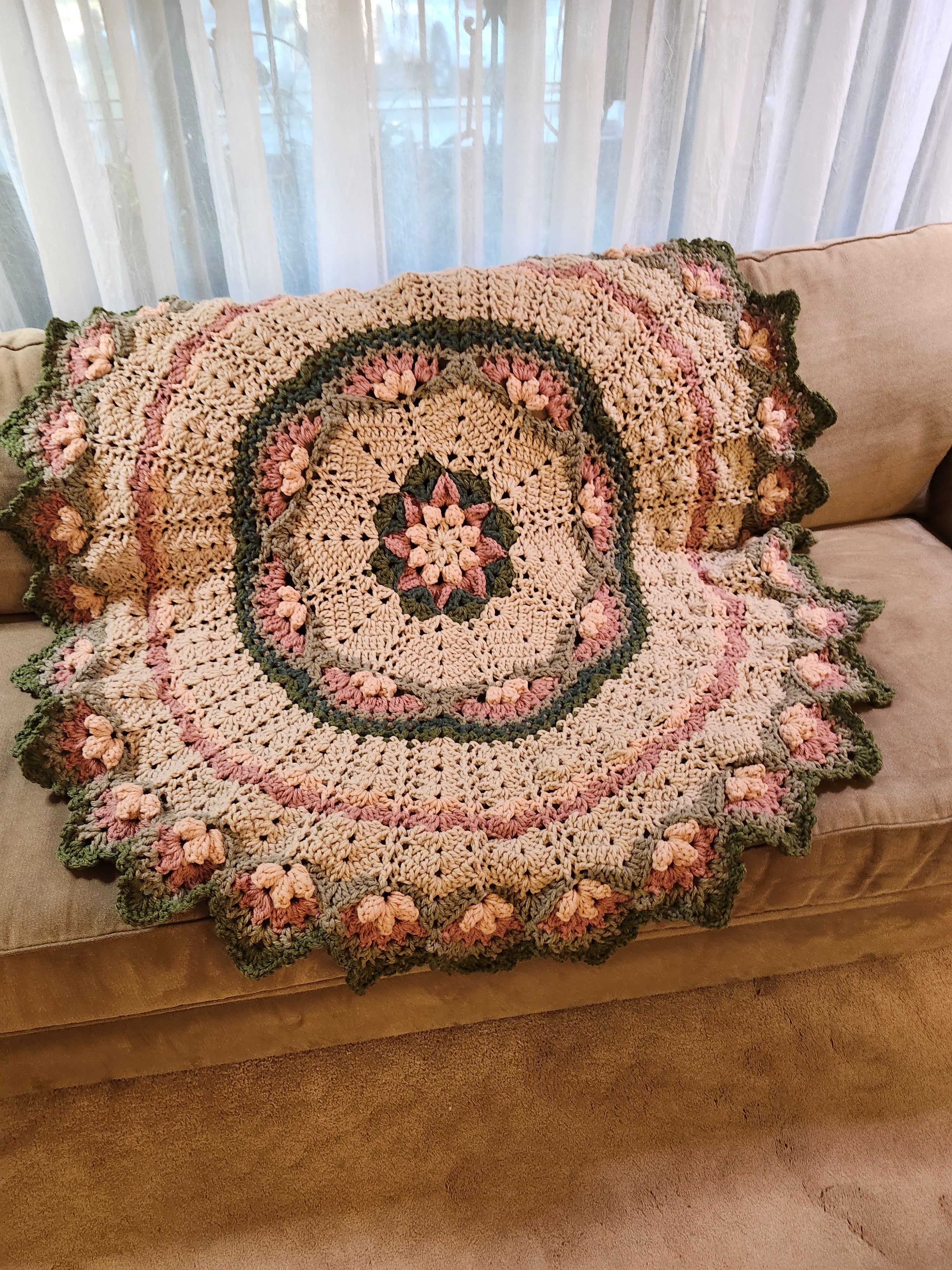 🌸 Flower Power Crochet Afghan Throw – Rustic, Warm & Handcrafted (55”)