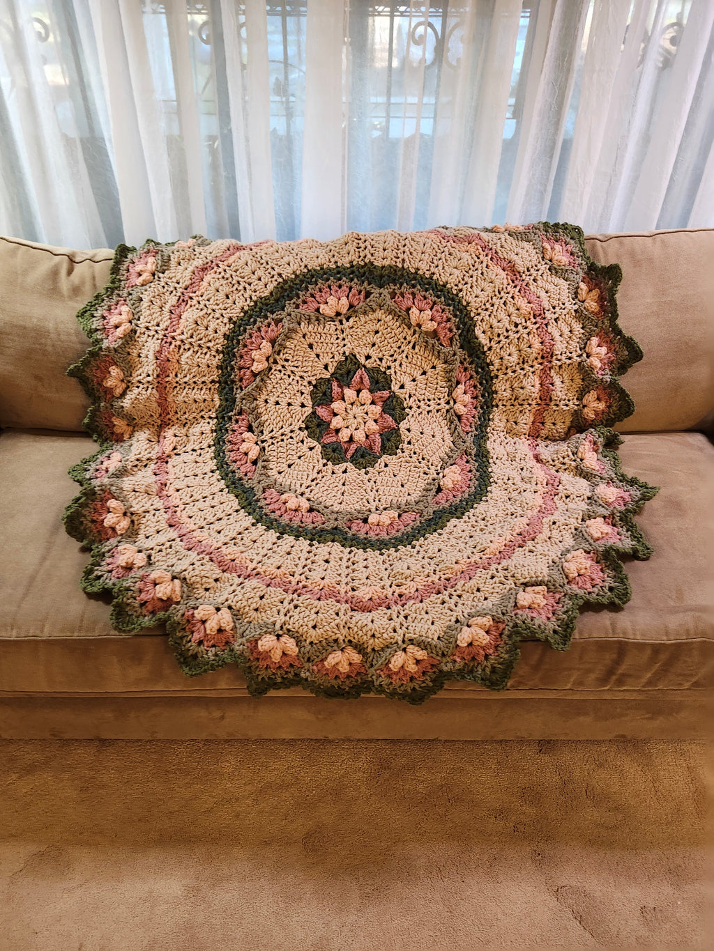 🌸 Flower Power Crochet Afghan Throw – Rustic, Warm & Handcrafted (55”)