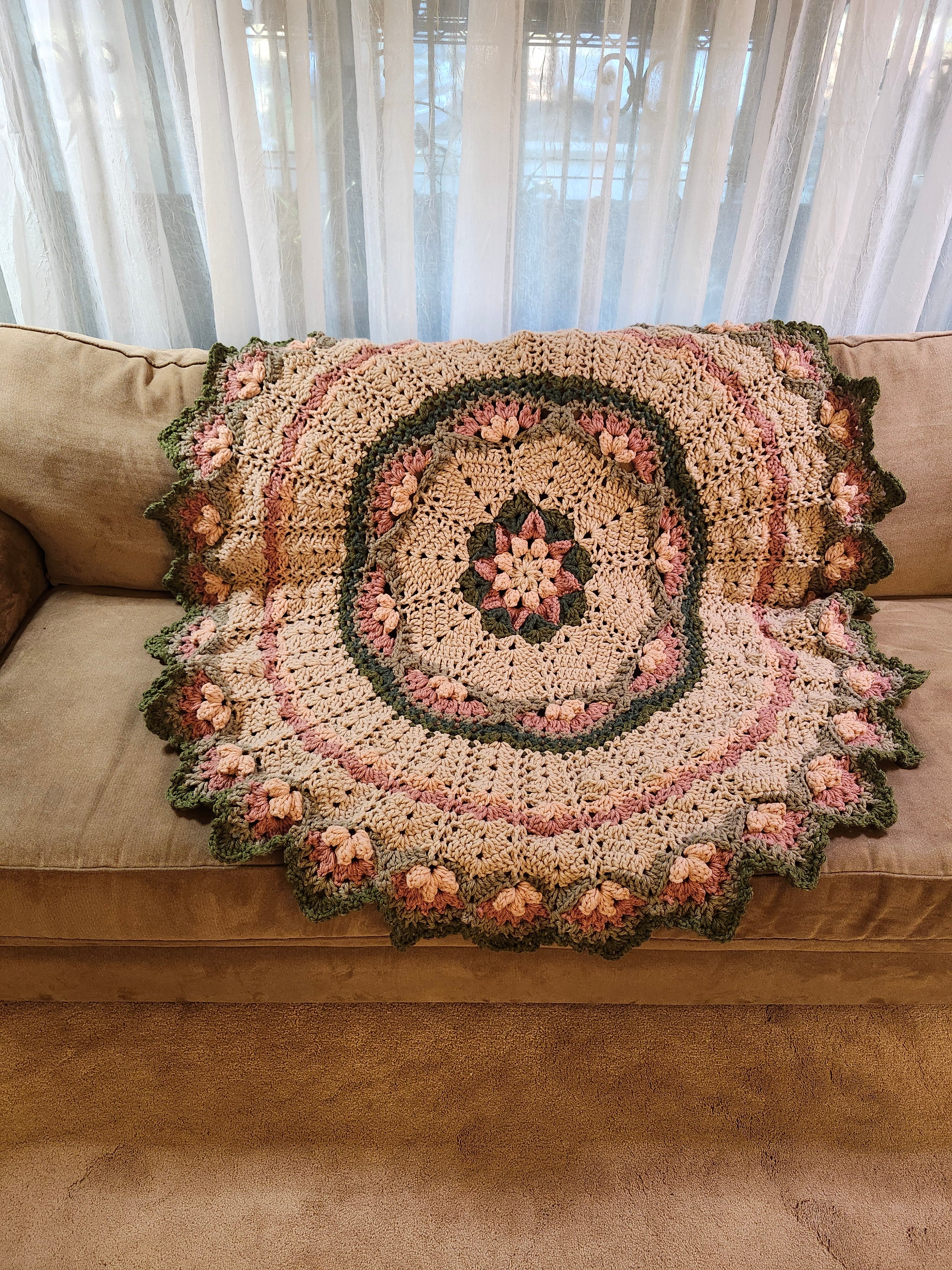🌸 Flower Power Crochet Afghan Throw – Rustic, Warm & Handcrafted (55”)