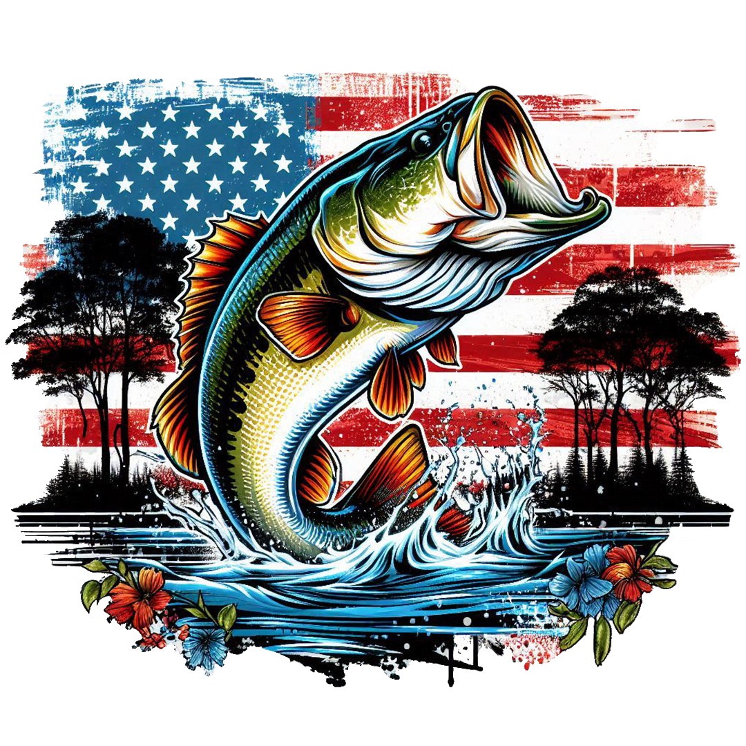 American Flag Bass Fish T-Shirt