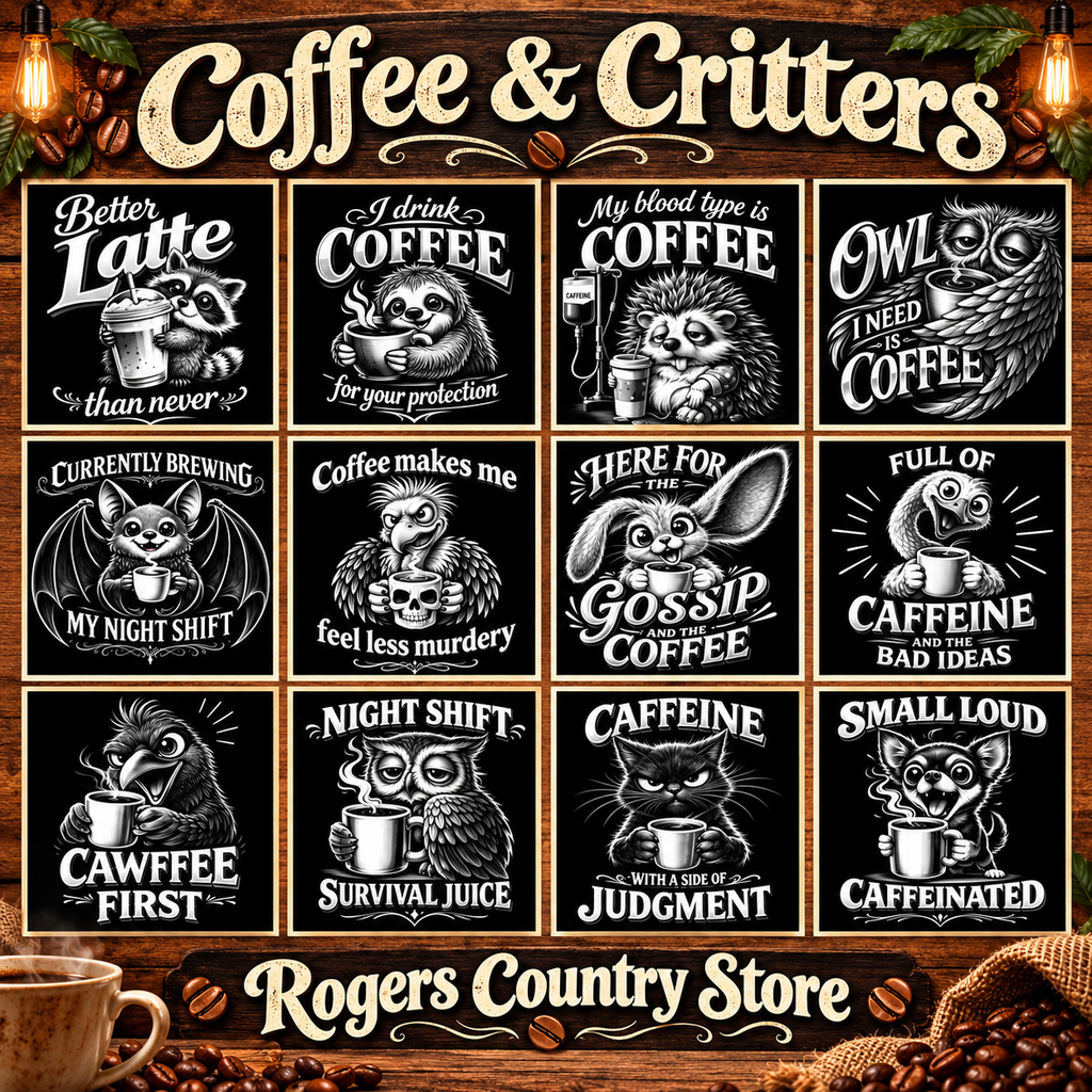 Funny Coffee Critter Slate Coasters – 4" Square or Round