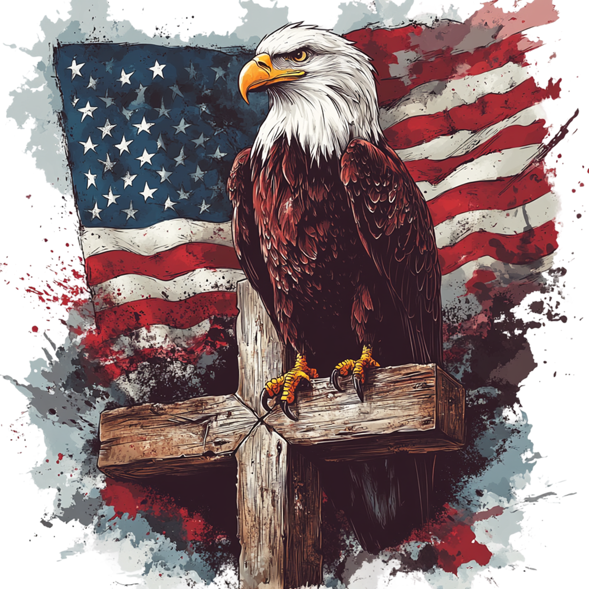 Eagle on cross in front of flag T-Shirt