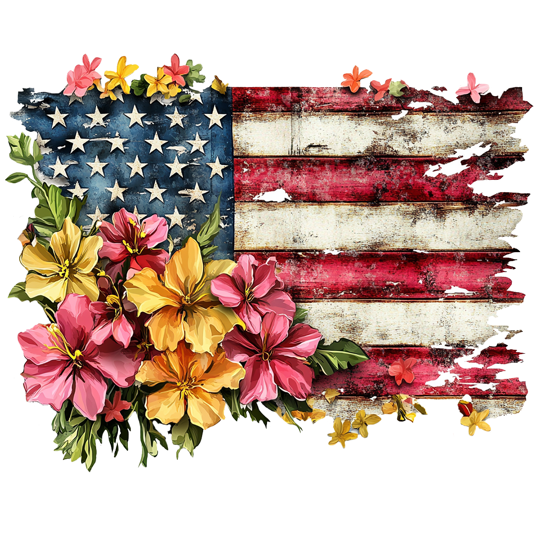Floral American Flag T-Shirt