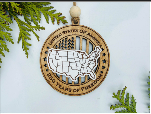 USA Map – 250 Years of Freedom Ornament