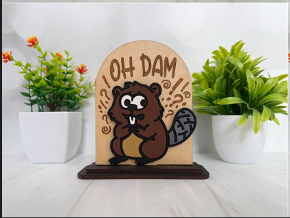 Oh Dam! – Surprised Beaver Wooden Sign
