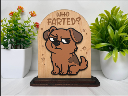 Who Farted? – Grumpy Dog Wooden Sign