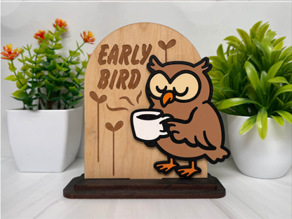 Early Bird – Coffee Owl Wooden Sign