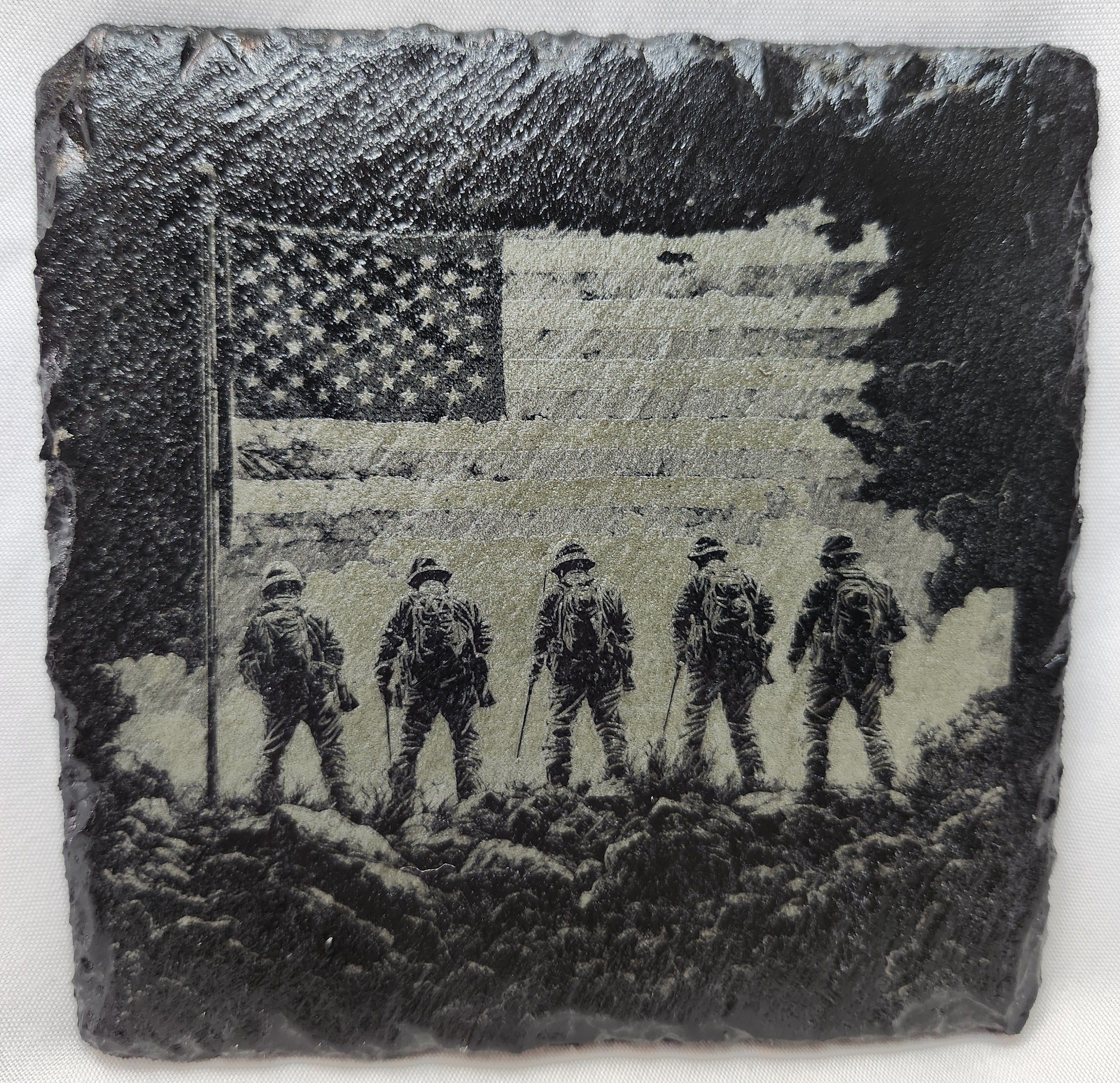 Soldiers in front of Flag slate coaster
