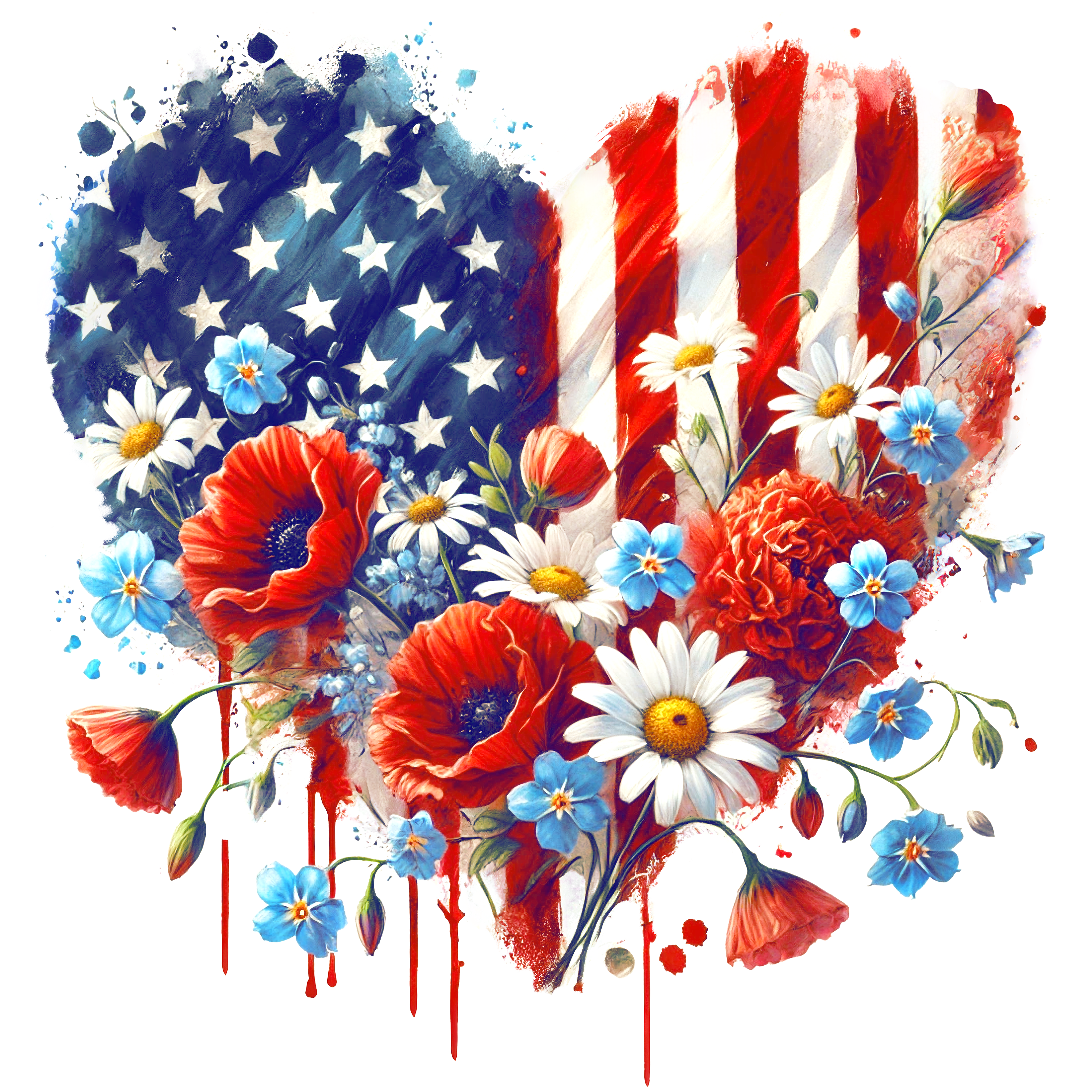 Heart Flower American Flag T-Shirt