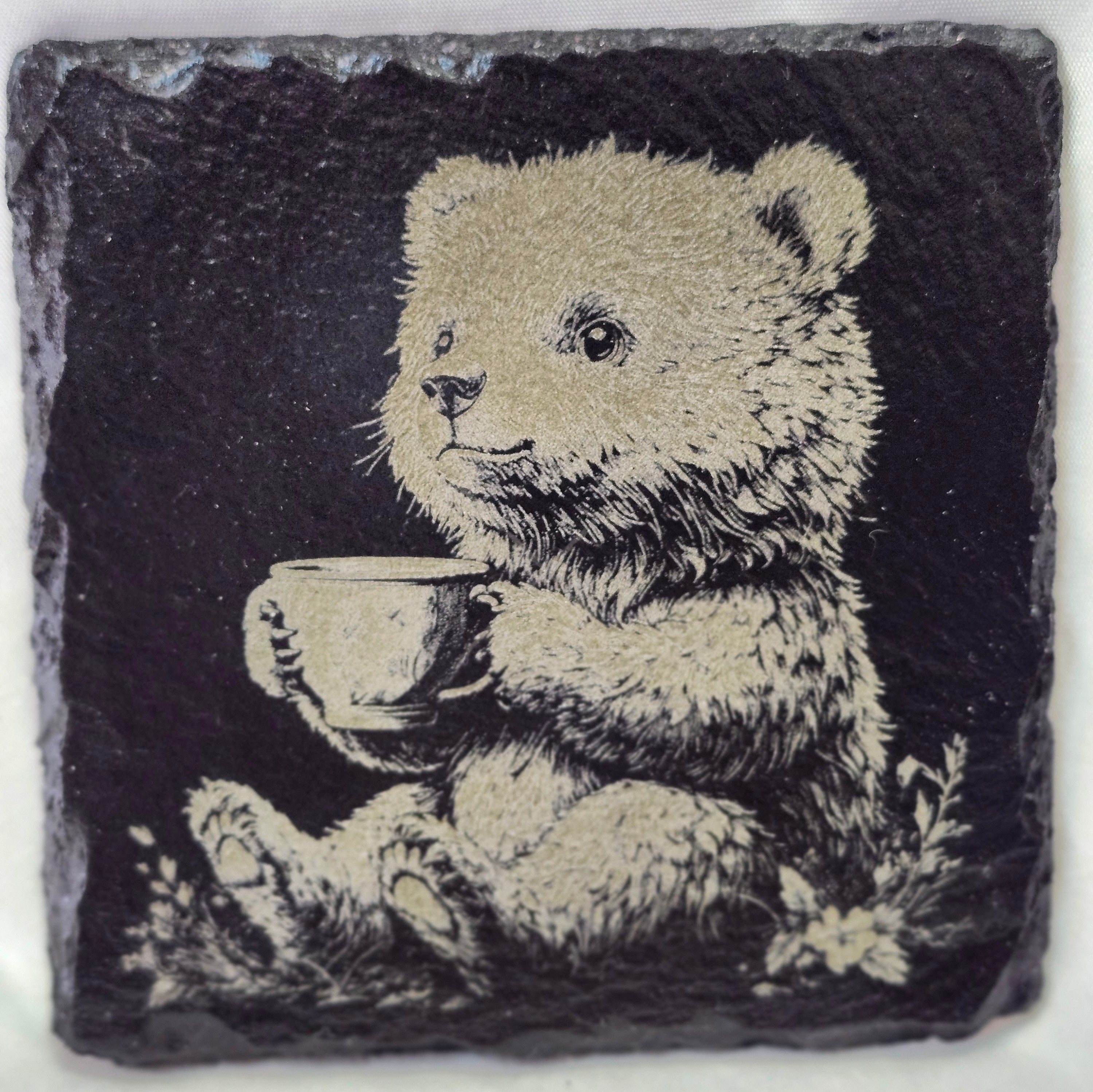 Teddy Bear with coffee Slate Coaster