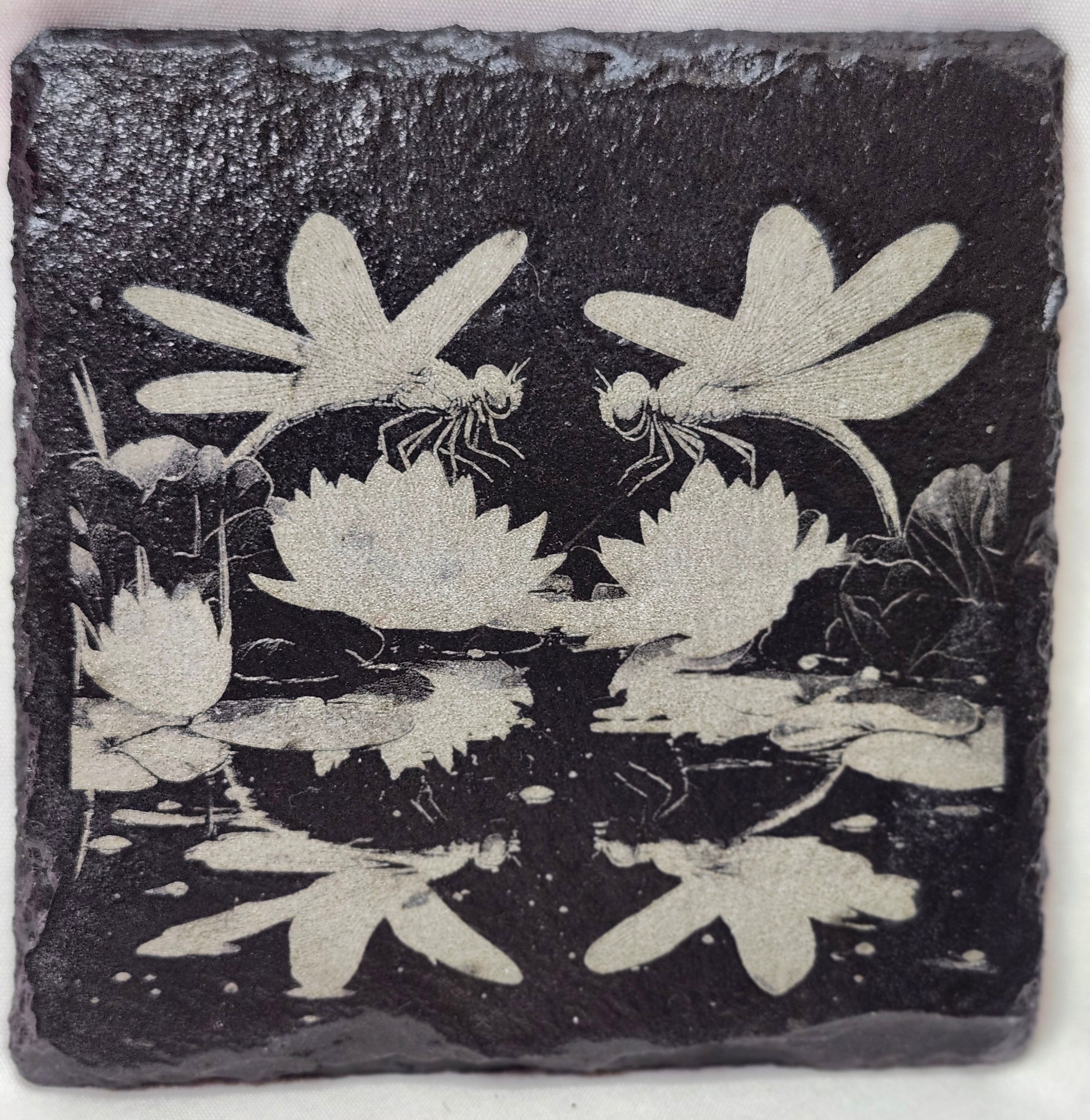 Dragonflies on lily pad Slate Coaster