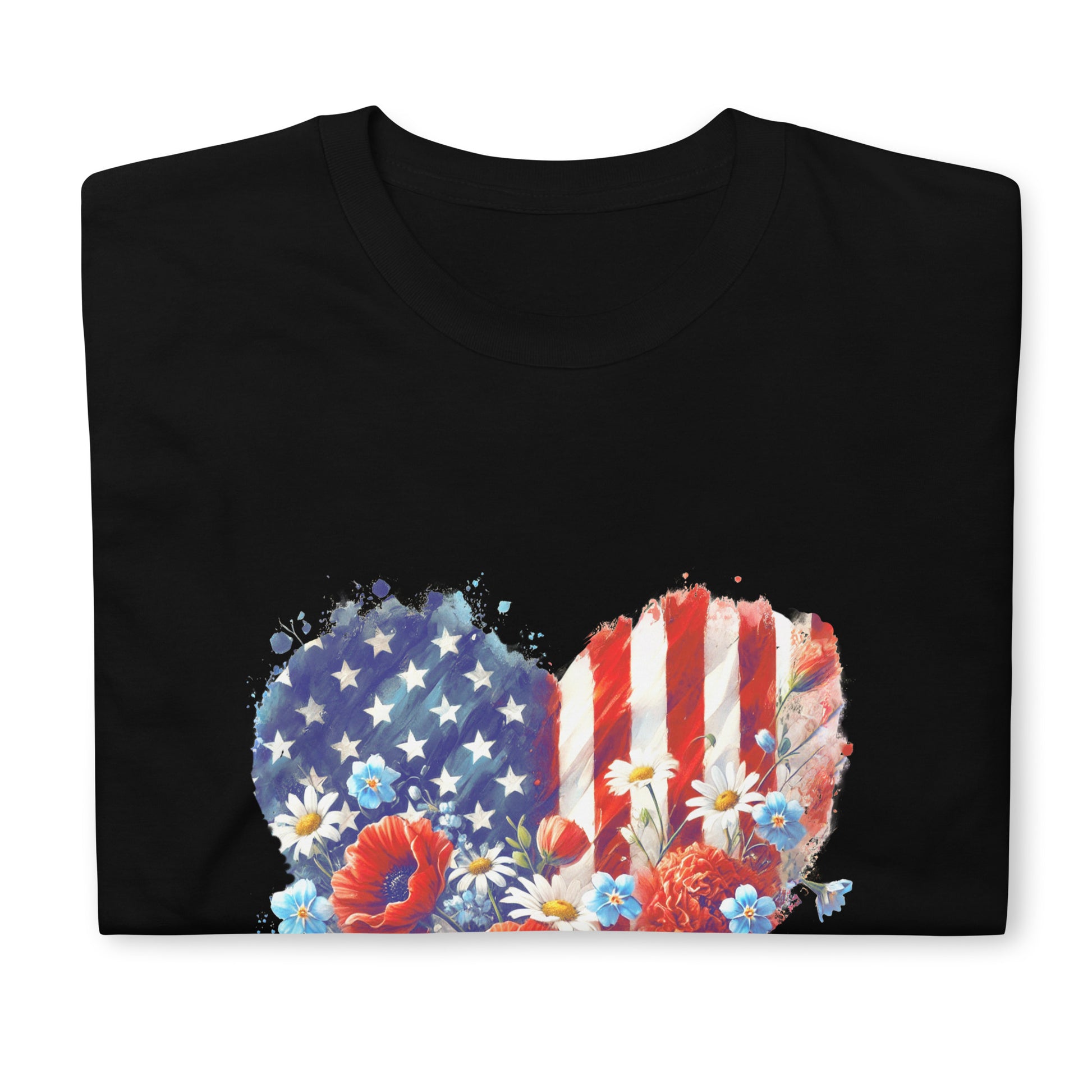 Heart Flower American Flag T-Shirt