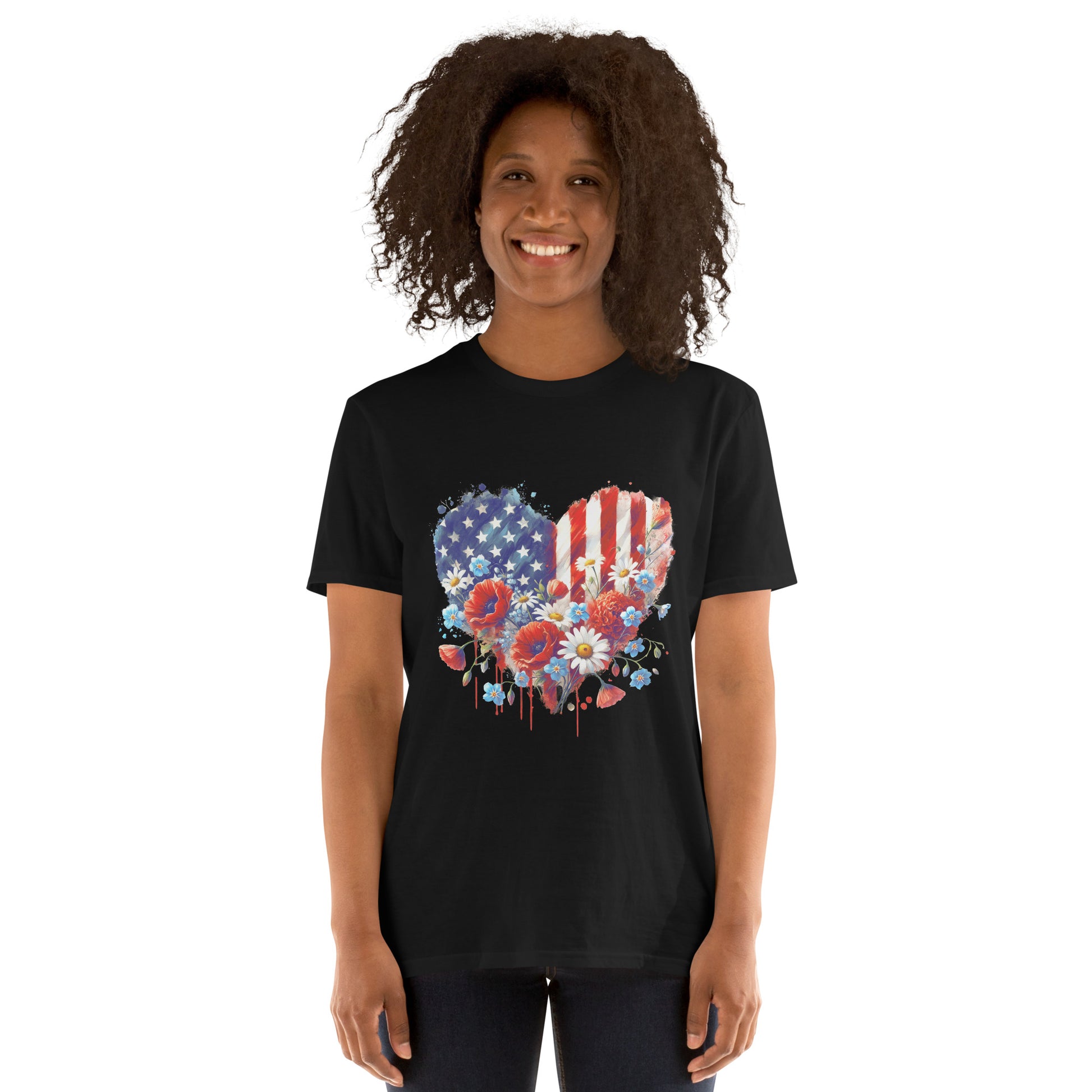 Heart Flower American Flag T-Shirt