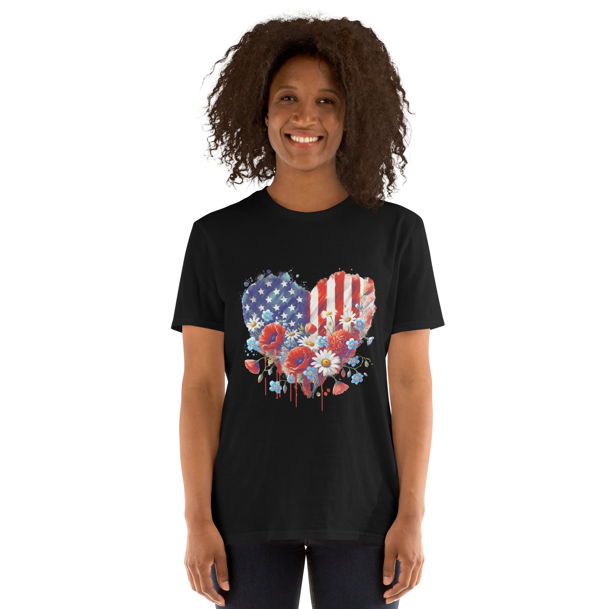 Heart Flower American Flag T-Shirt